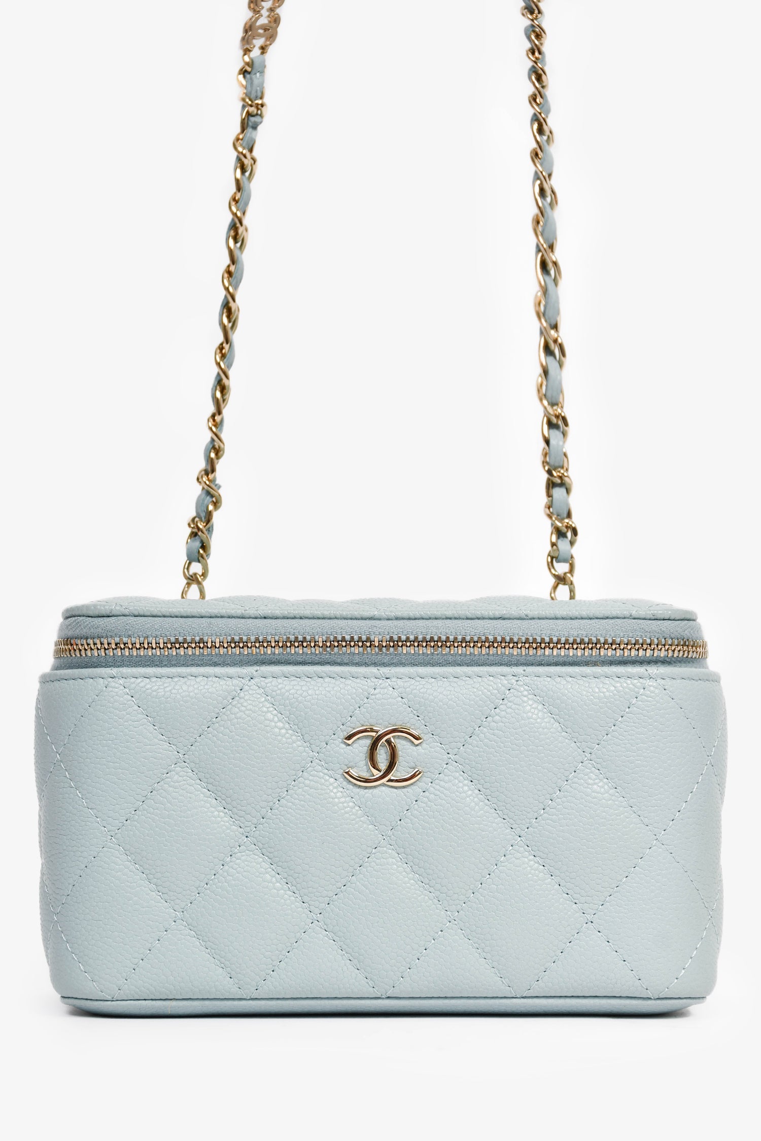 Pre-Loved Chanel™ 2021 Blue Caviar Leather Quilted CC Vanity Top Handle Bag