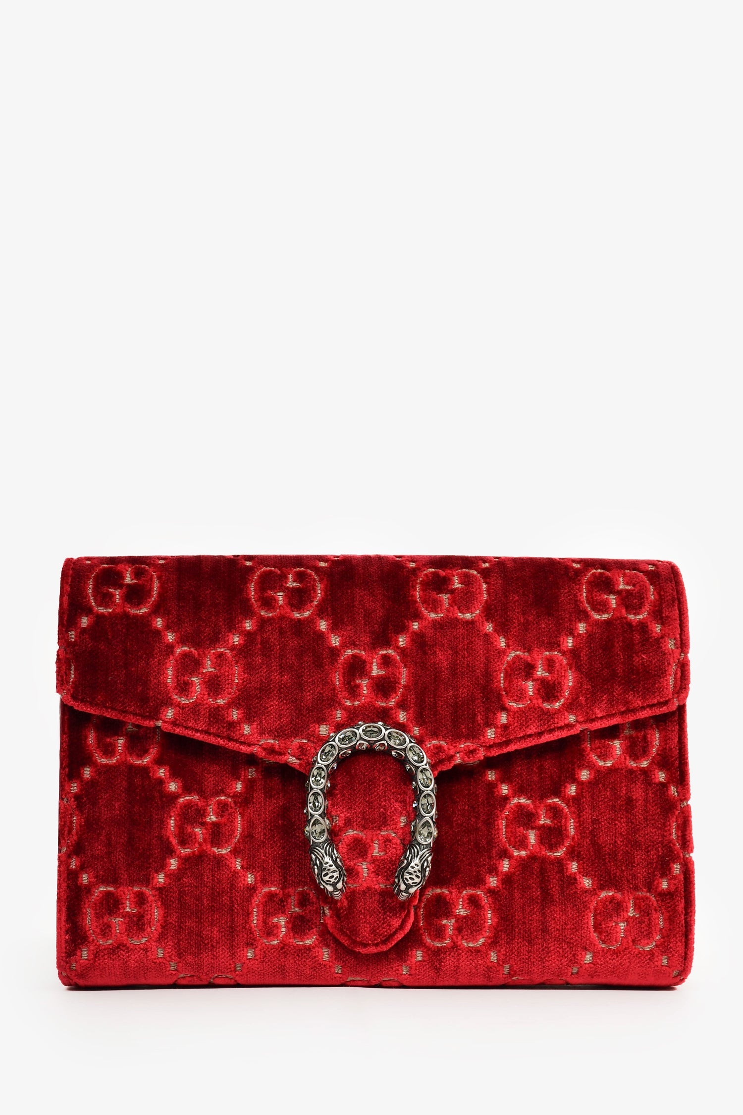 Gucci Red Velvet GG Supreme Monogram Small Dionysus Chain Shoulder Bag