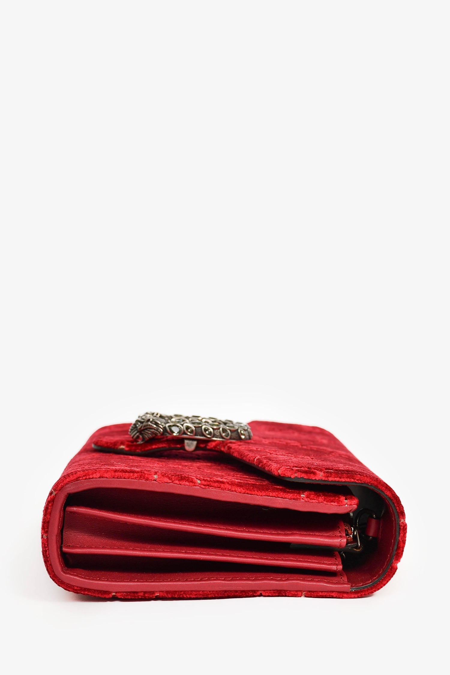 Gucci Red Velvet GG Supreme Monogram Small Dionysus Chain Shoulder Bag