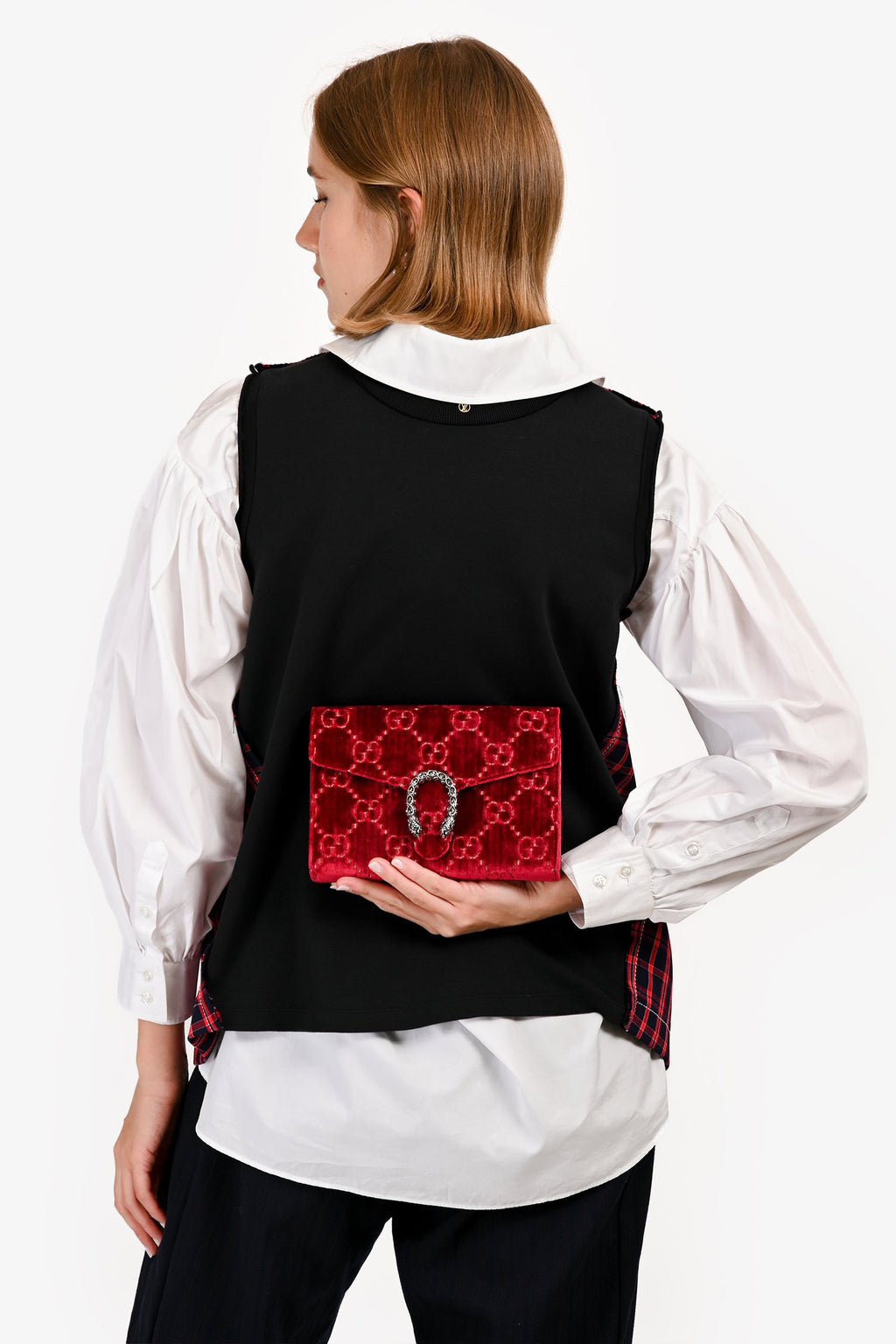 Gucci Red Velvet GG Supreme Monogram Small Dionysus Chain Shoulder Bag