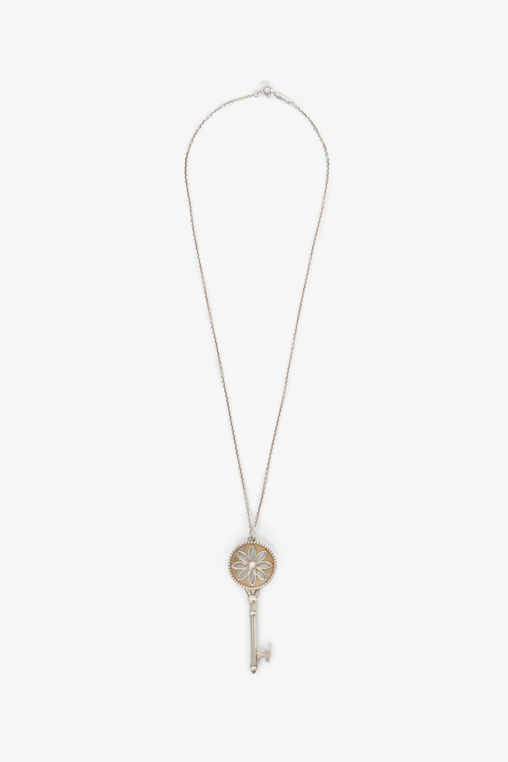 Tiffany & Co. Sterling Silver Diamond Daisy Key Pendant Necklace