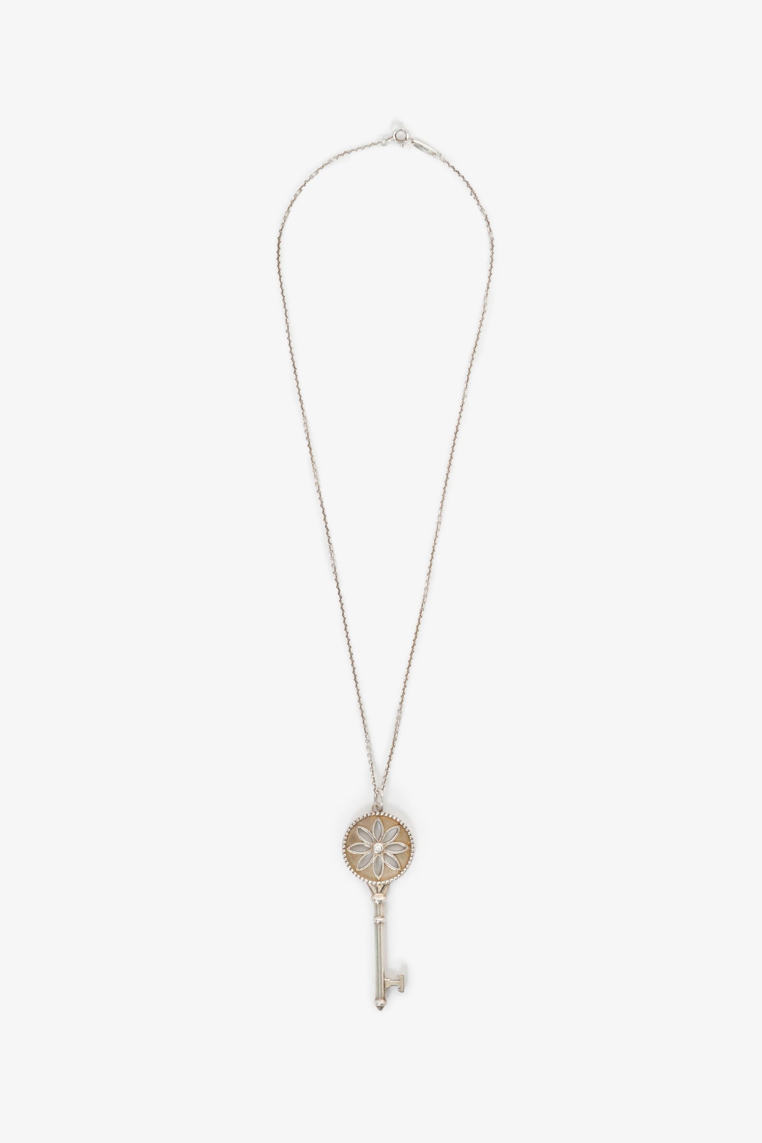 Tiffany & Co. Sterling Silver Diamond Daisy Key Pendant Necklace