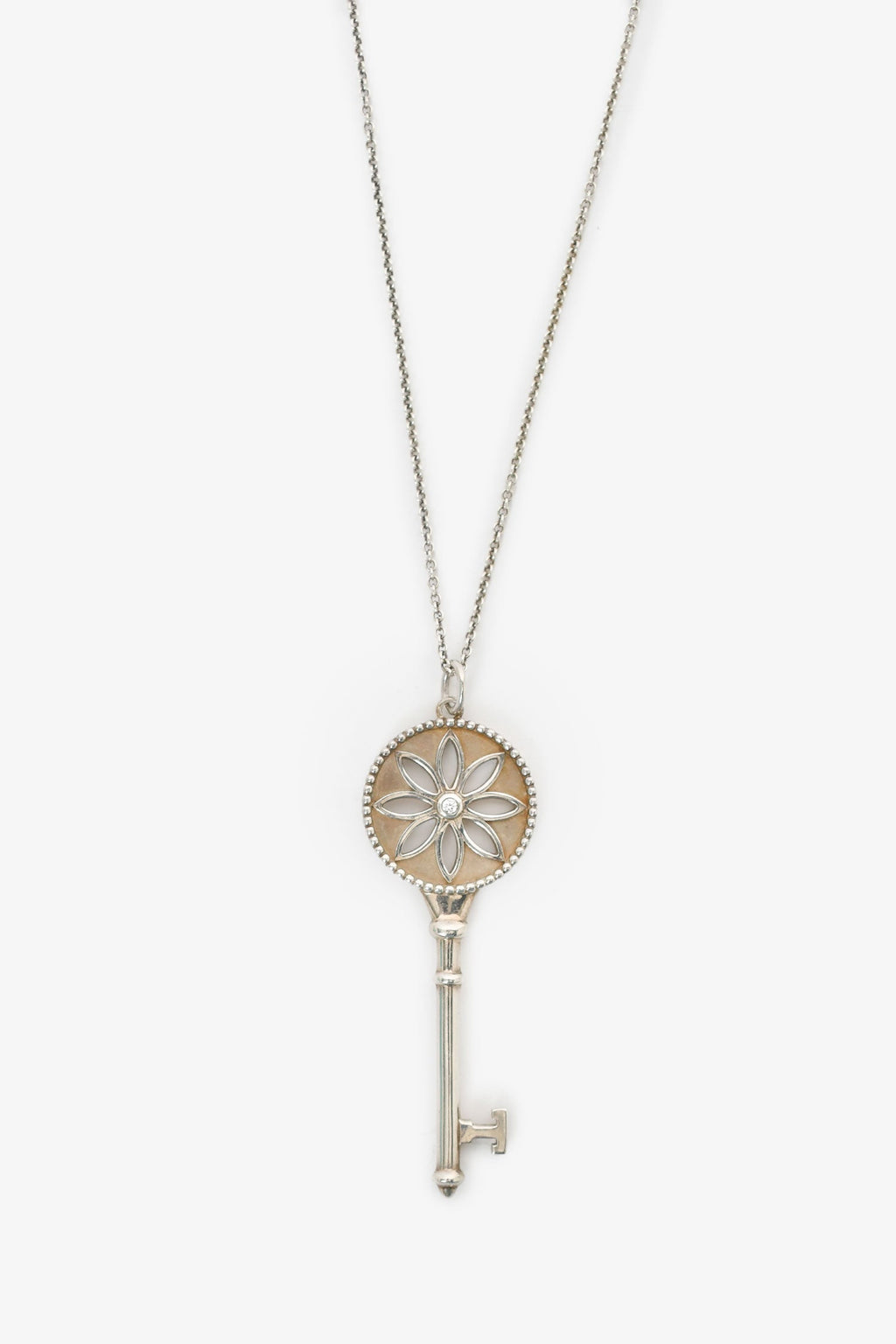 Tiffany & Co. Sterling Silver Diamond Daisy Key Pendant Necklace