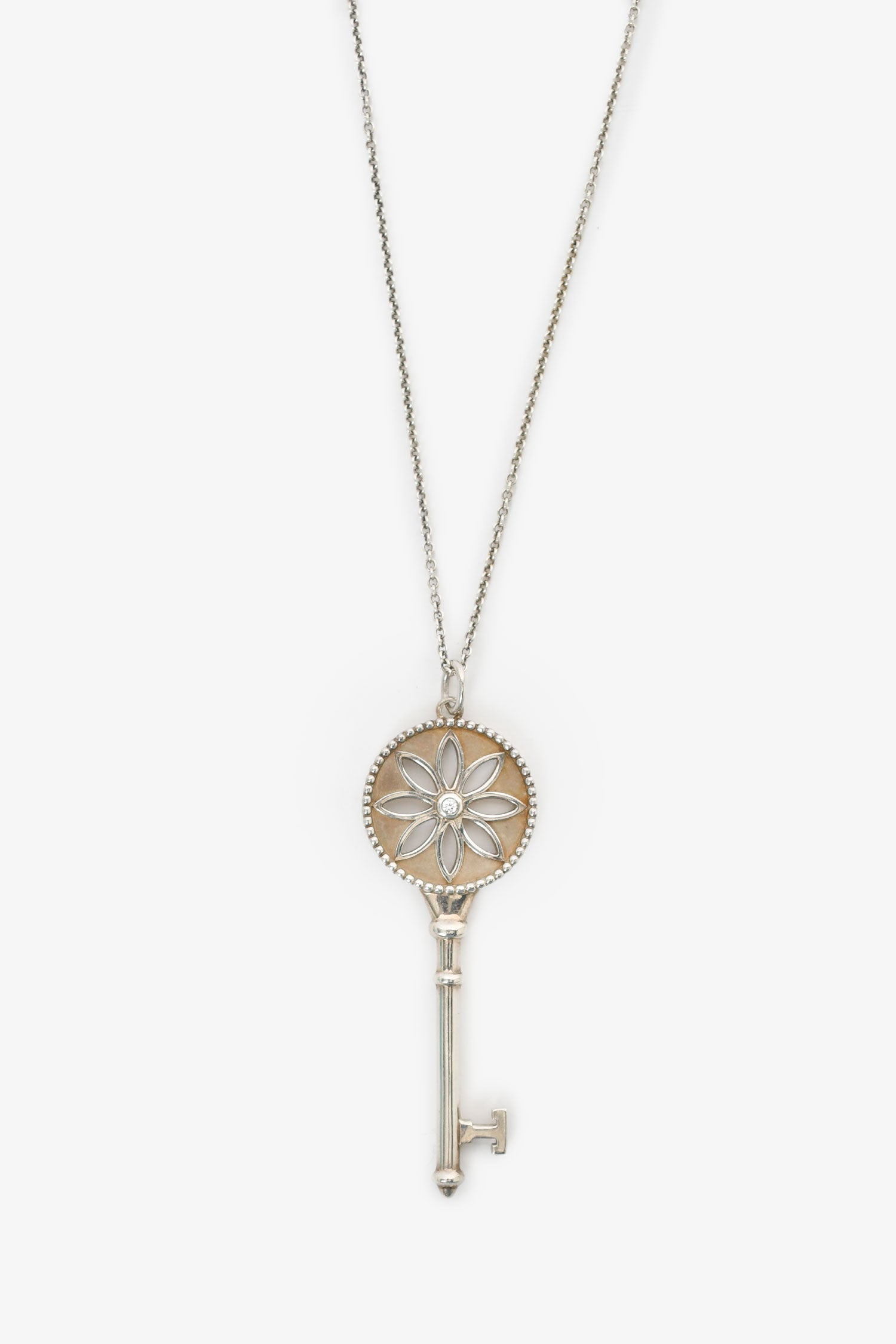 Tiffany & Co. Sterling Silver Diamond Daisy Key Pendant Necklace