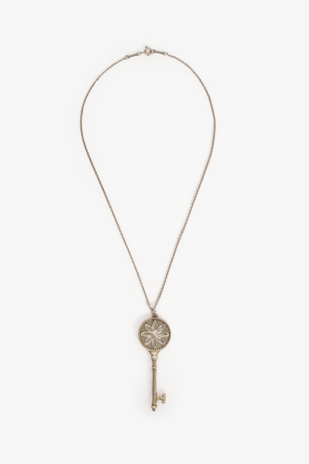 Tiffany & Co. Sterling Silver Diamond Daisy Key Pendant Necklace