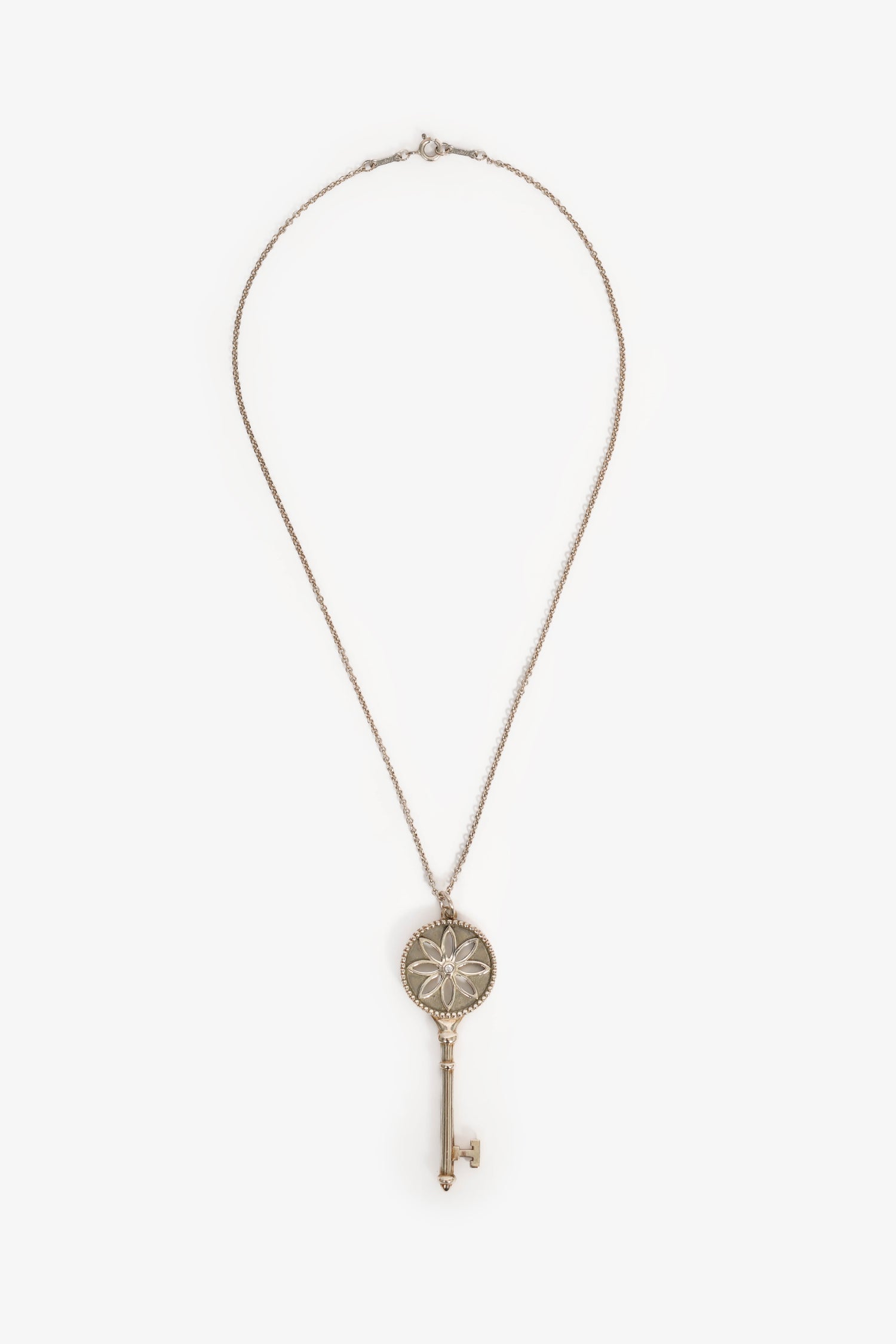 Tiffany & Co. Sterling Silver Diamond Daisy Key Pendant Necklace