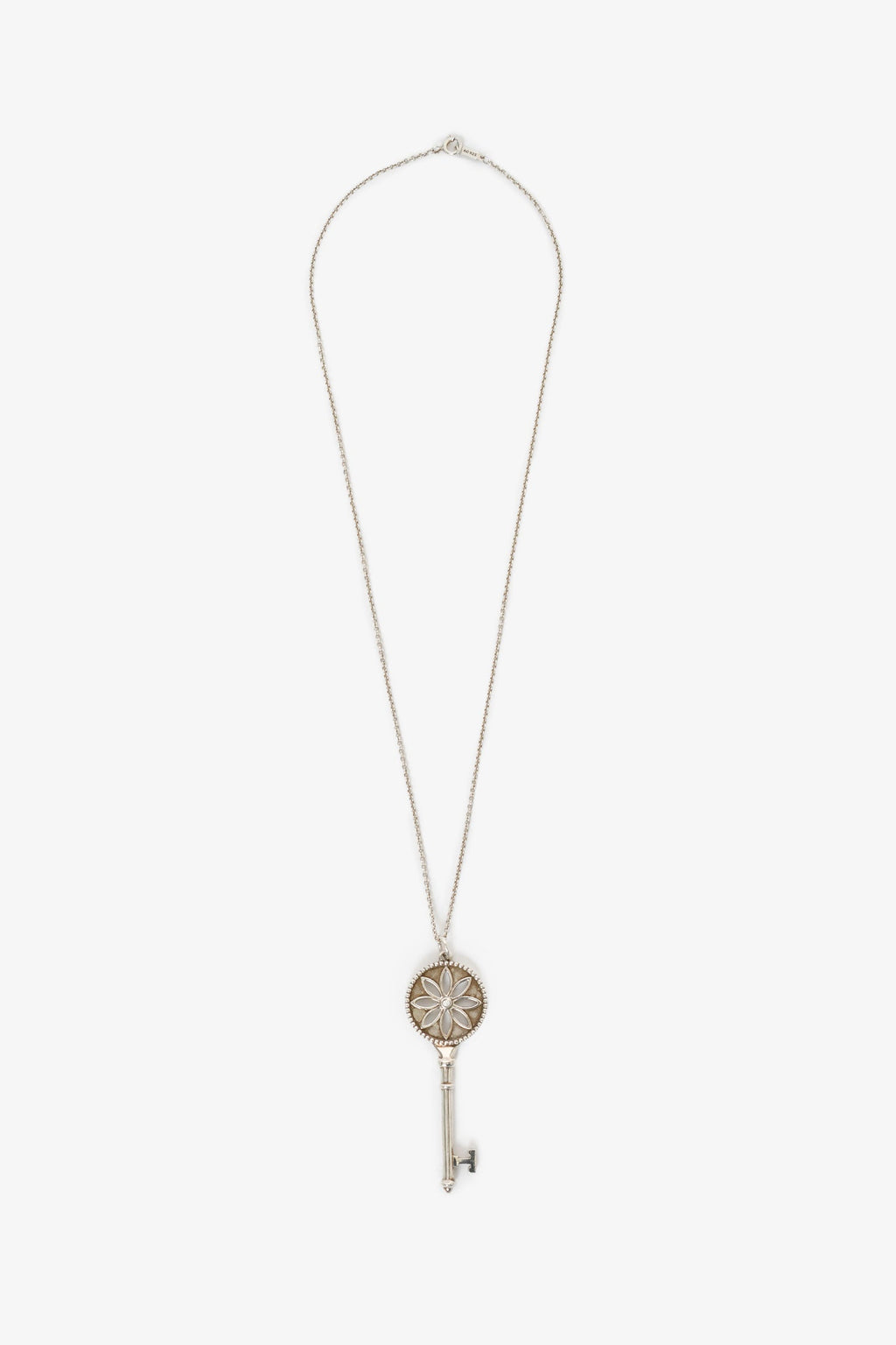 Tiffany & Co. Sterling Silver Diamond Daisy Key Pendant Necklace
