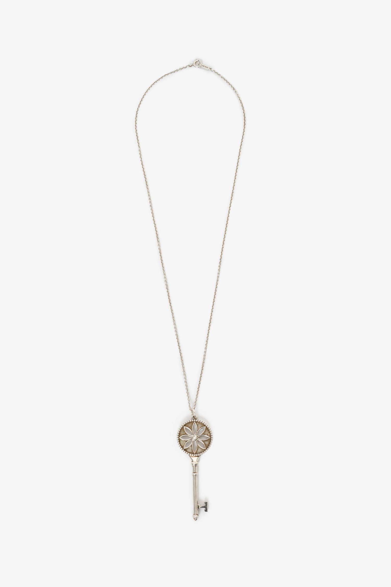 Tiffany & Co. Sterling Silver Diamond Daisy Key Pendant Necklace