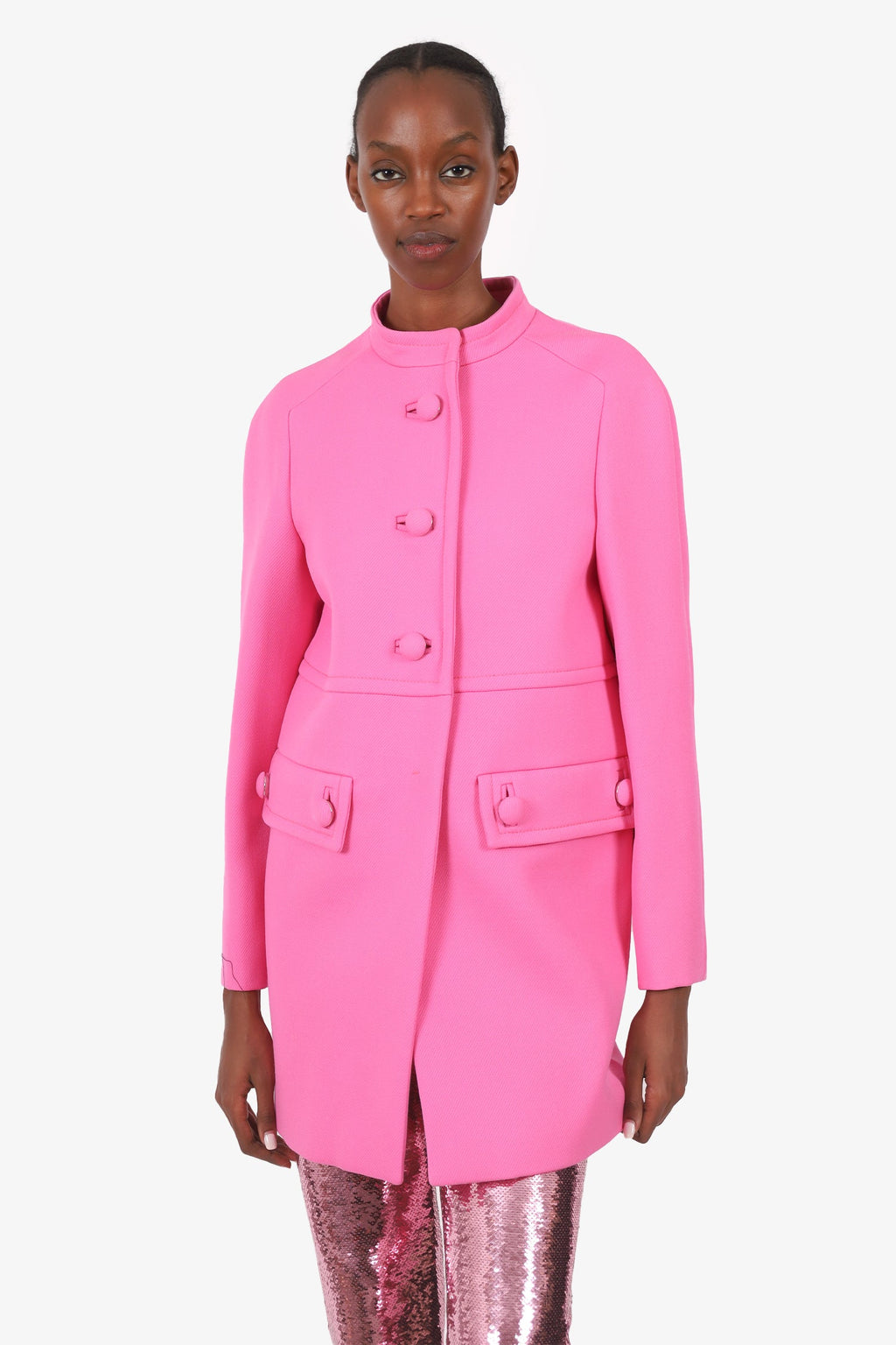 Prada Pink Wool Button Down Coat Size 40