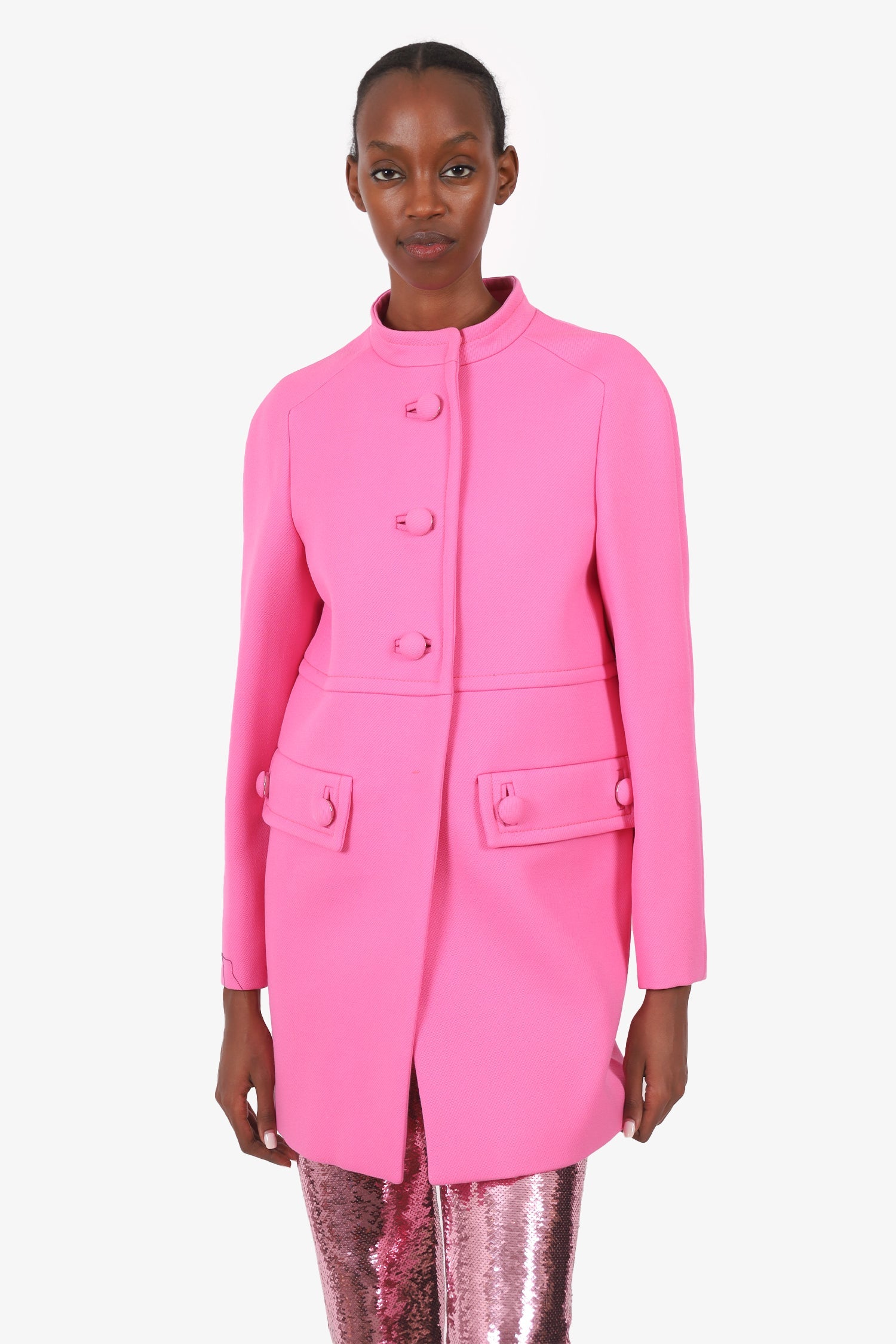 Prada Pink Wool Button Down Coat Size 40
