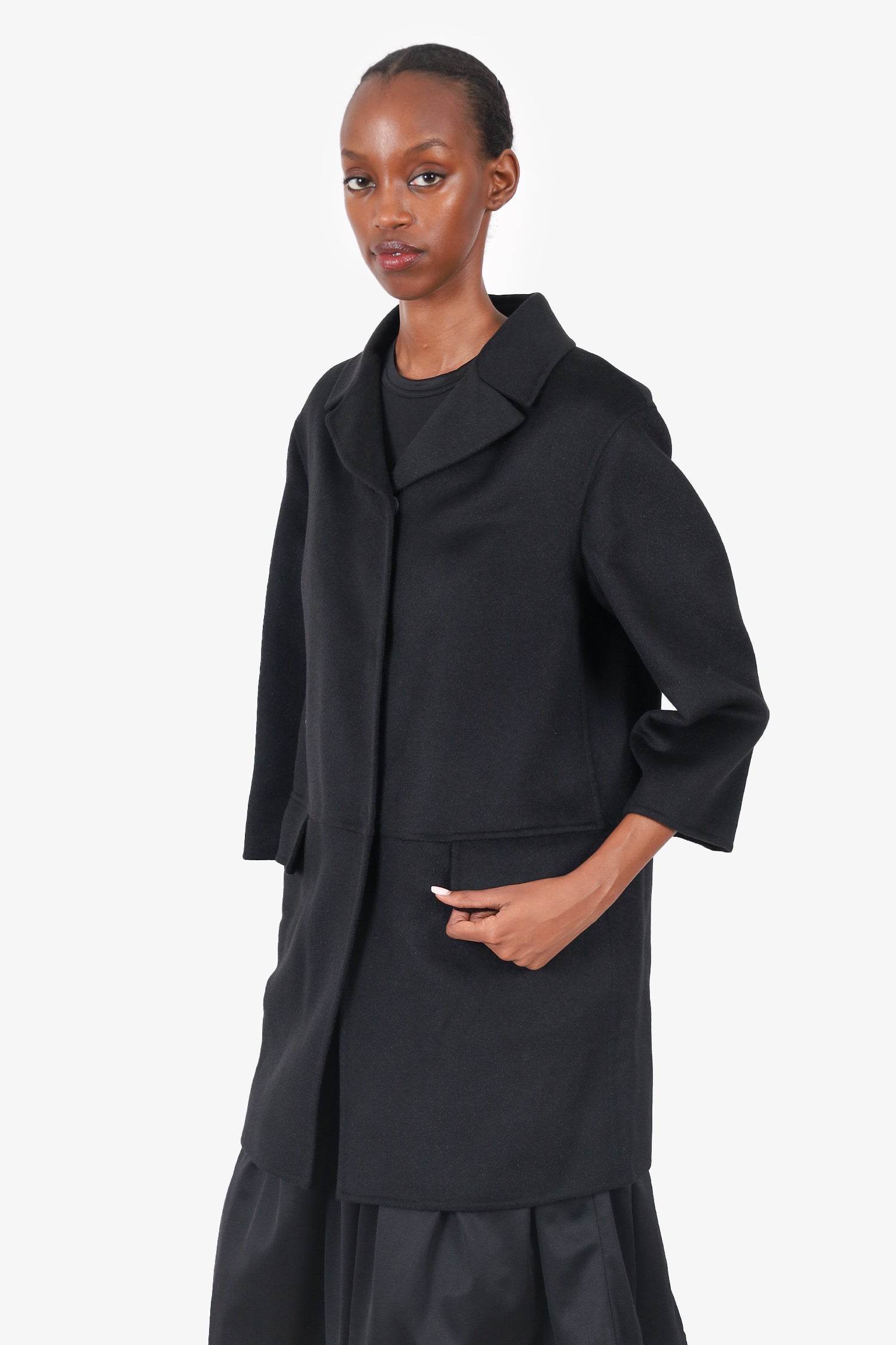Prada Black Wool Single Breasted Coat Size 40