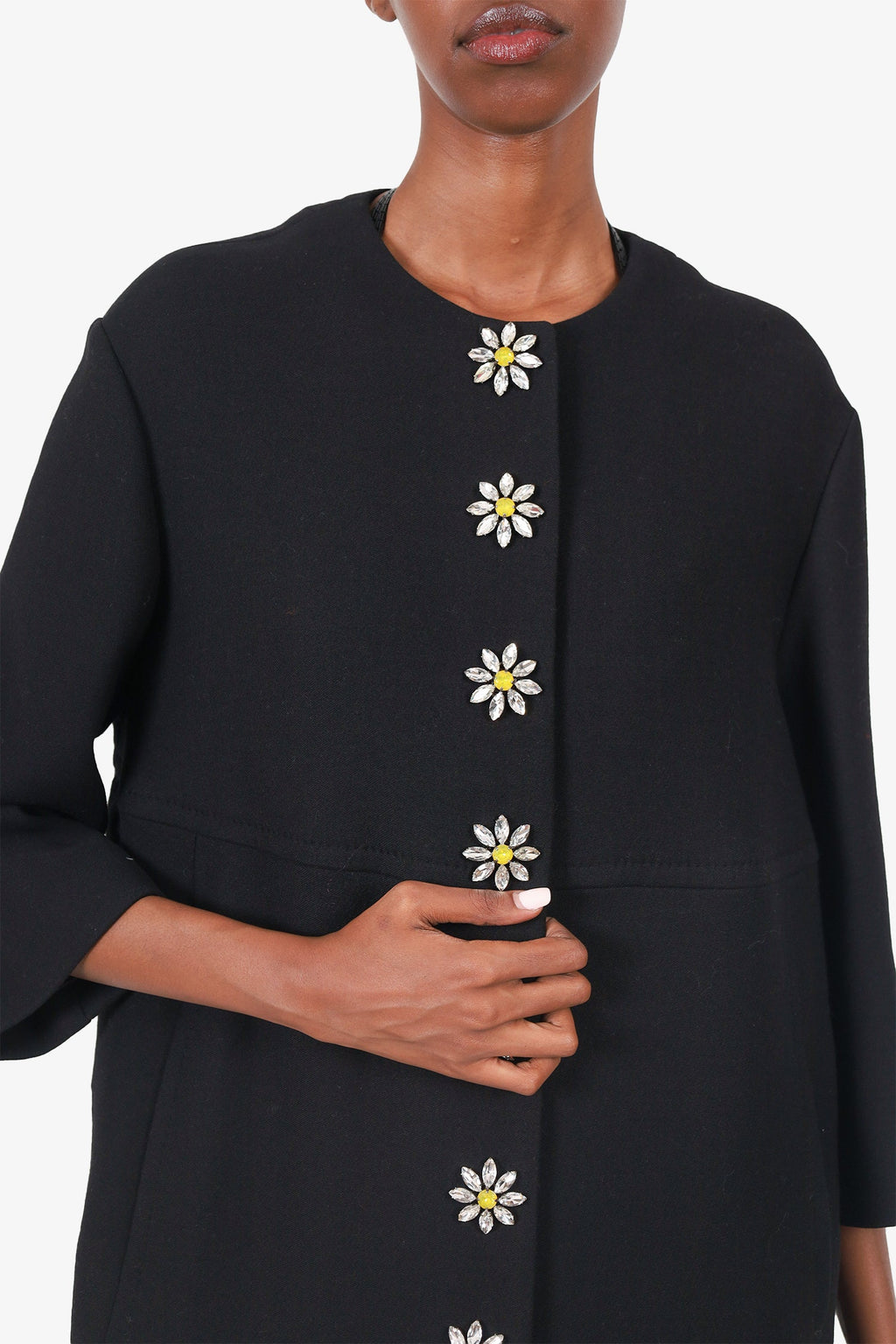 Dolce & Gabbana Black Wool Crystal Embellished Button Down Coat Size 36