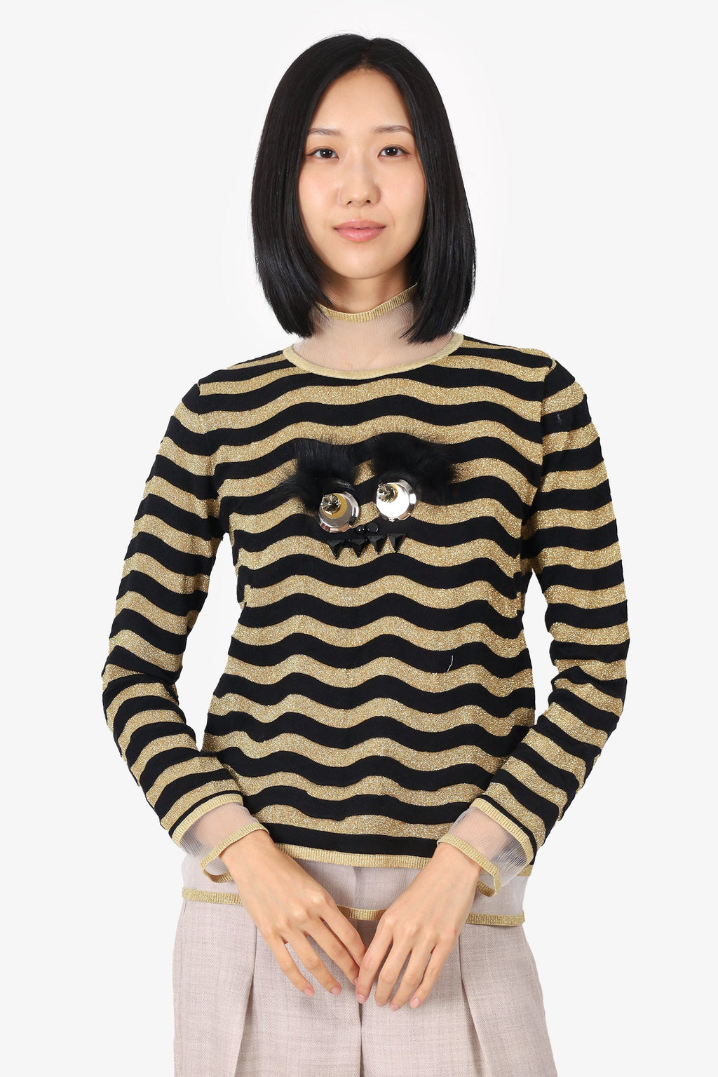 Fendi Black/Gold Metallic Embellished Monster Sweater Size 42