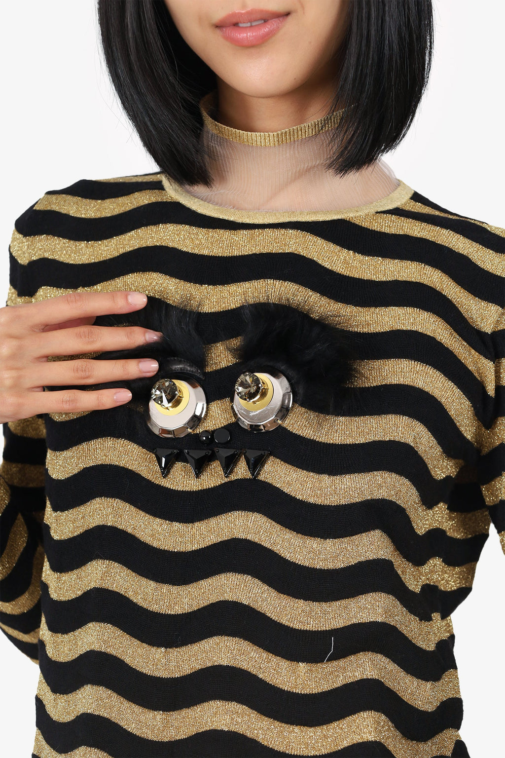 Fendi Black/Gold Metallic Embellished Monster Sweater Size 42