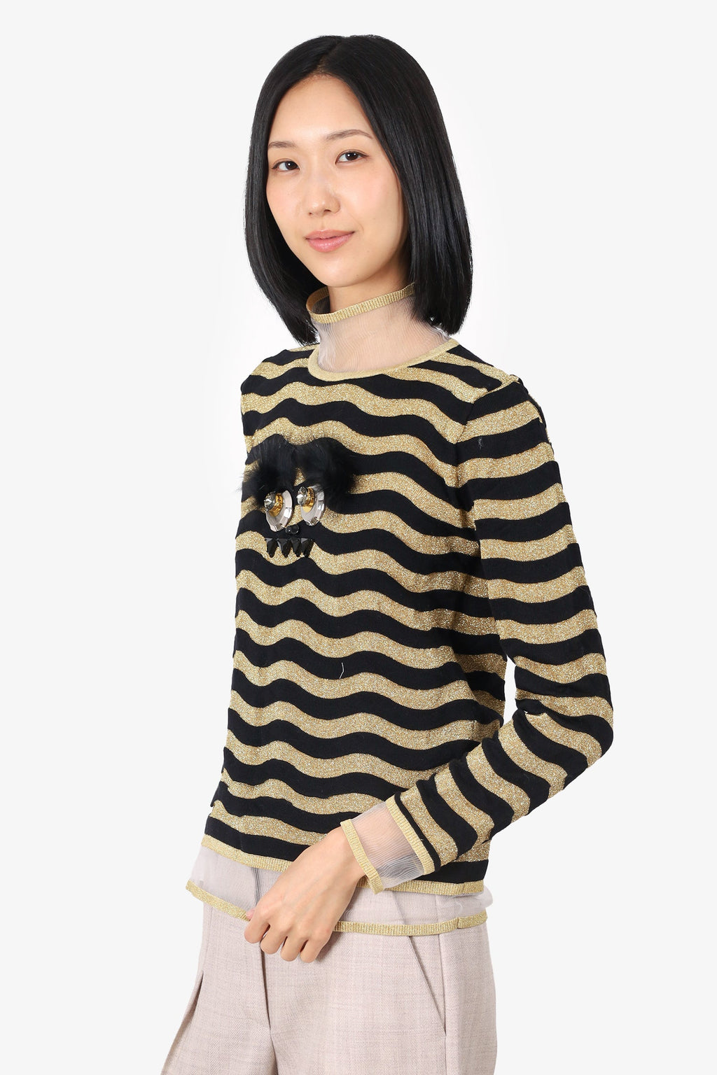 Fendi Black/Gold Metallic Embellished Monster Sweater Size 42