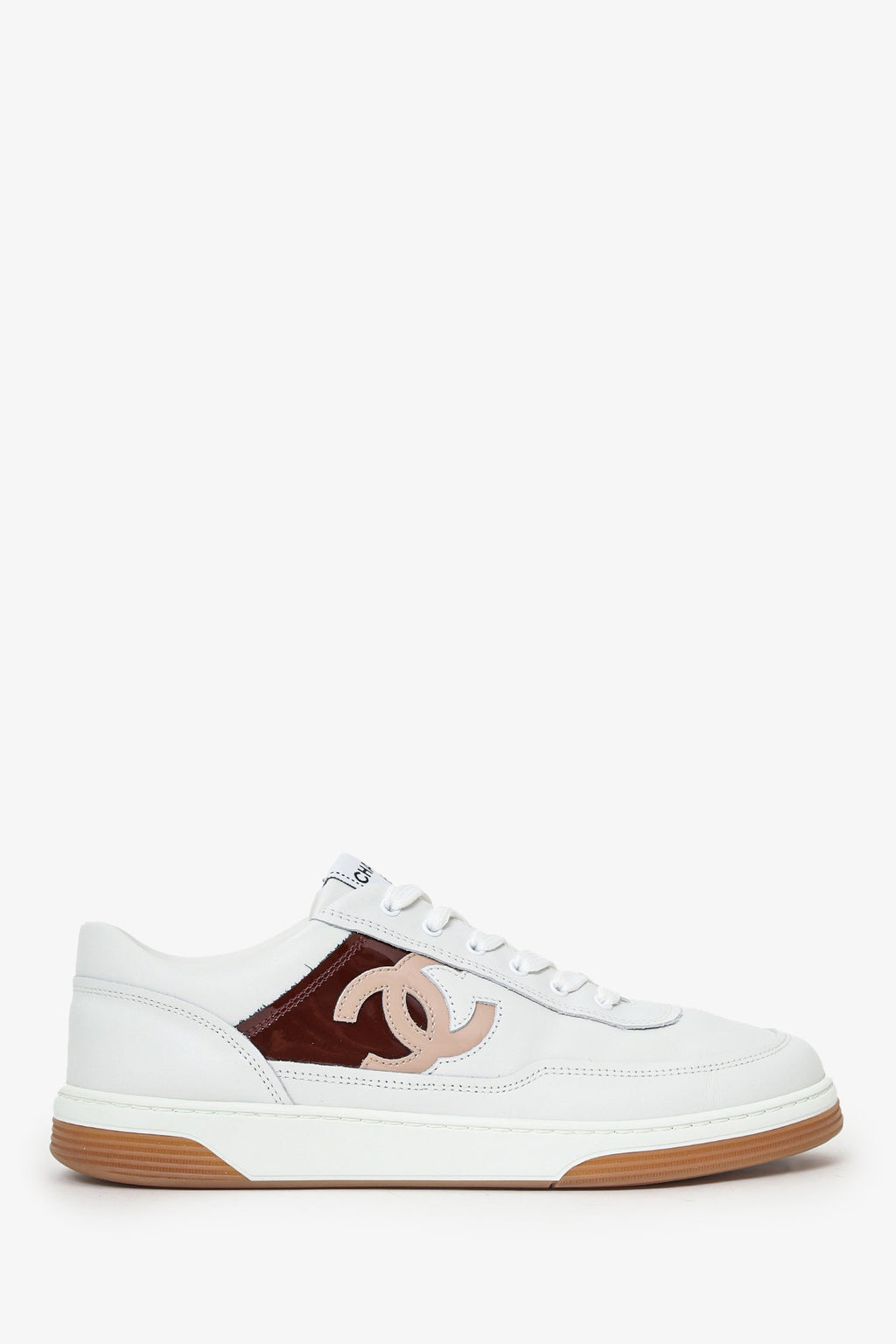 Pre-Loved Chanel™ White/Burgundy Interlocking CC Logo Sneakers Size 39