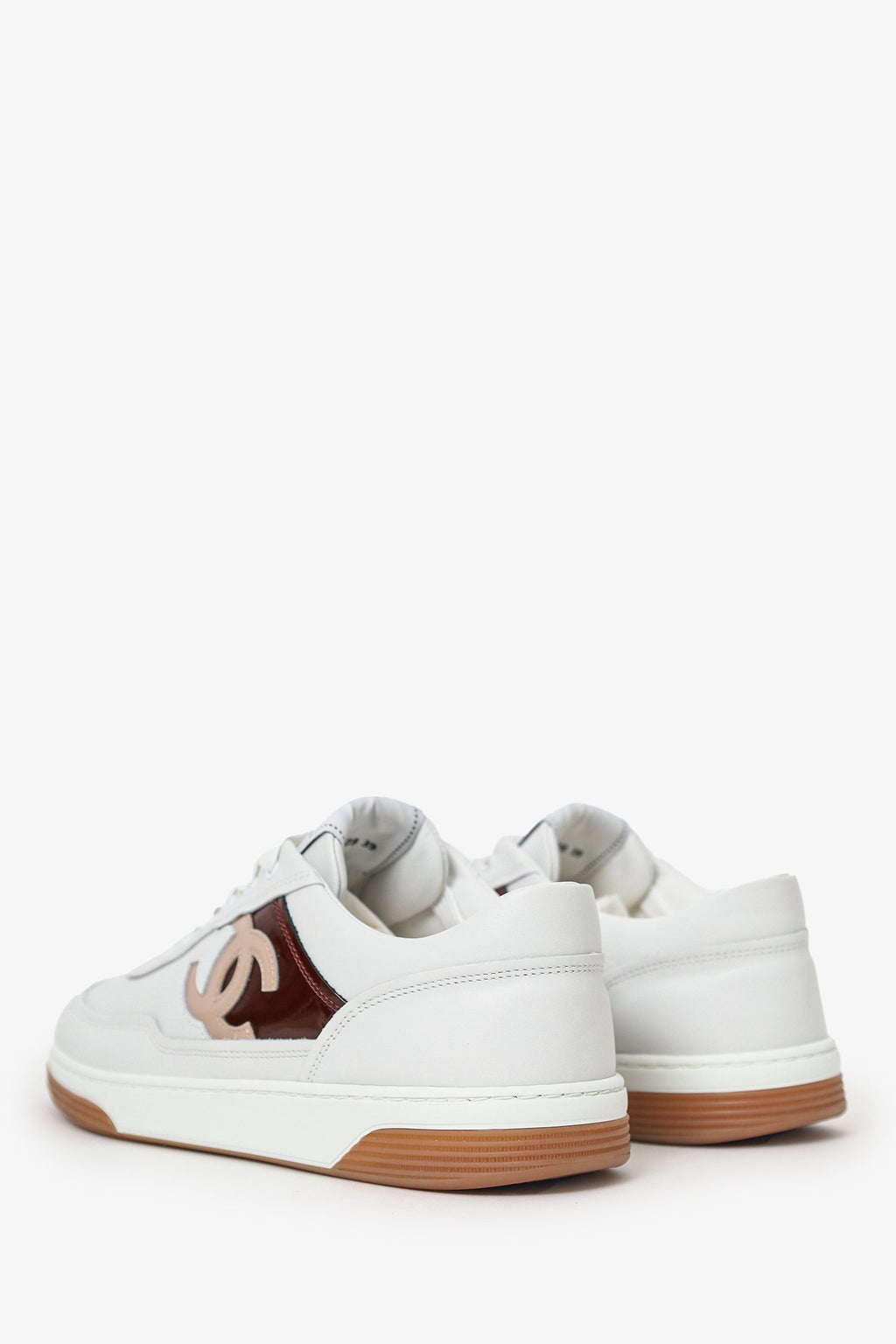 Pre-Loved Chanel™ White/Burgundy Interlocking CC Logo Sneakers Size 39