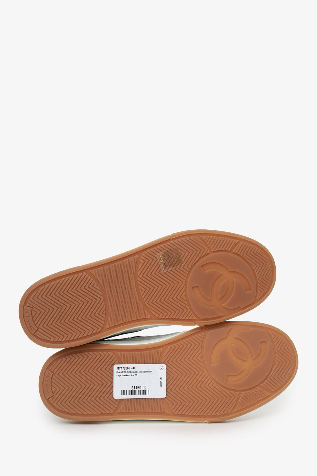 Pre-Loved Chanel™ White/Burgundy Interlocking CC Logo Sneakers Size 39