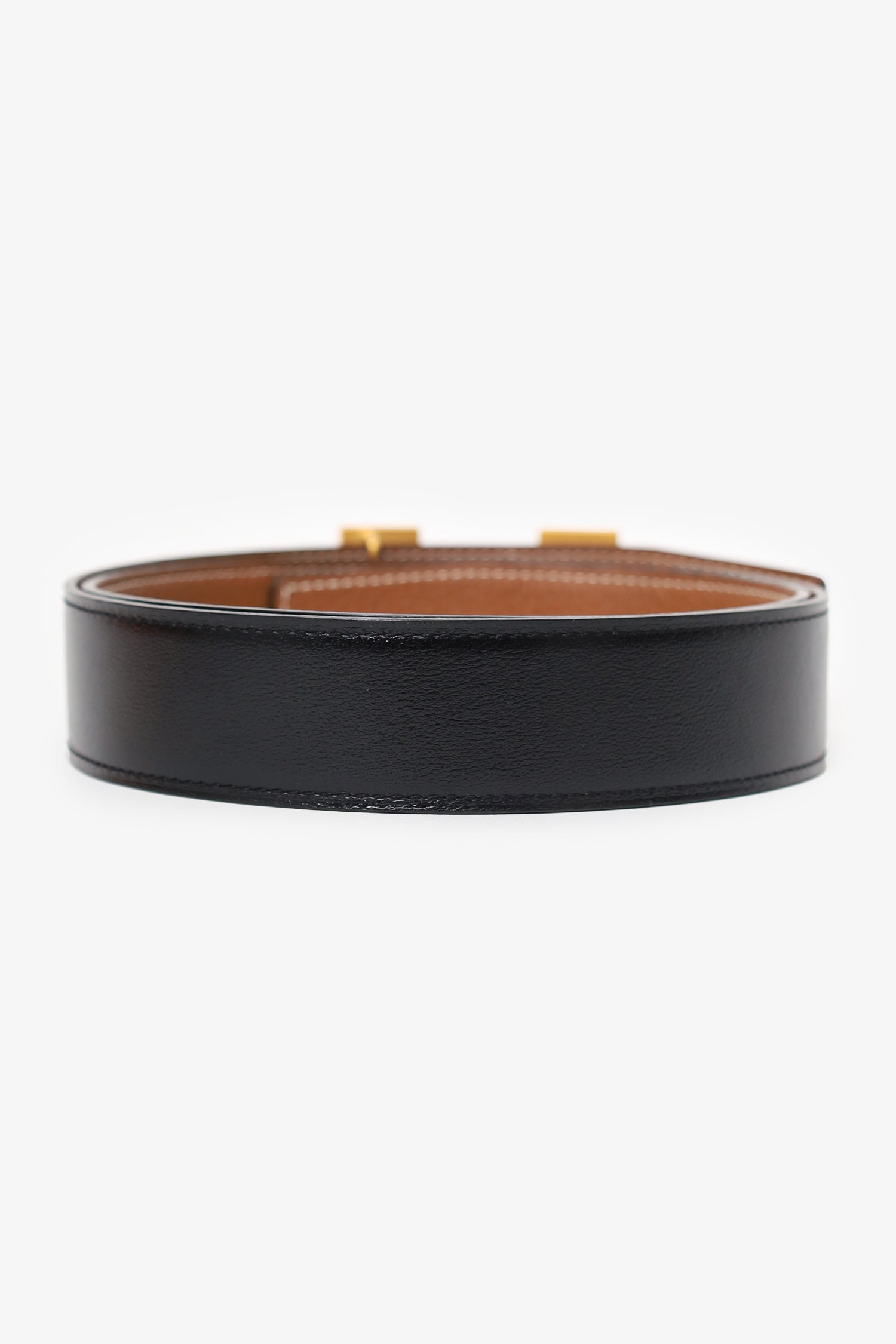 Hermes Black/Gold Leather Reversible H Buckle 32mm Belt Size 80