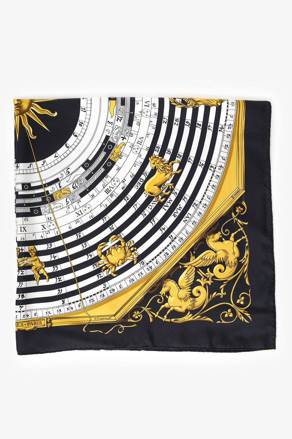 Hermès Black 'Astrologie Dies et Hore' Silk Scarf 90cm