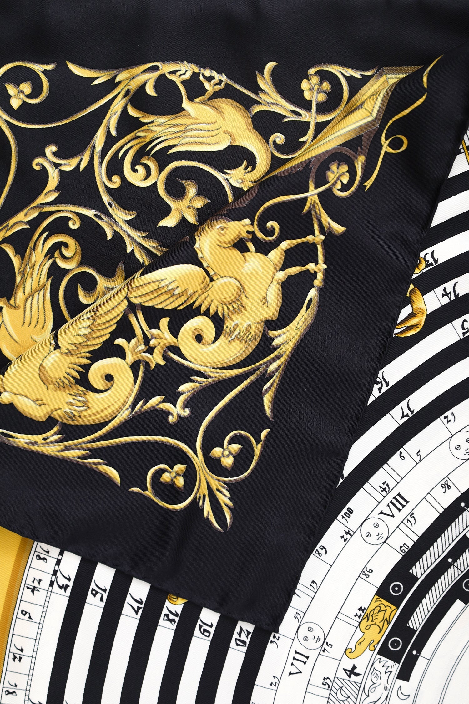 Hermès Black 'Astrologie Dies et Hore' Silk Scarf 90cm