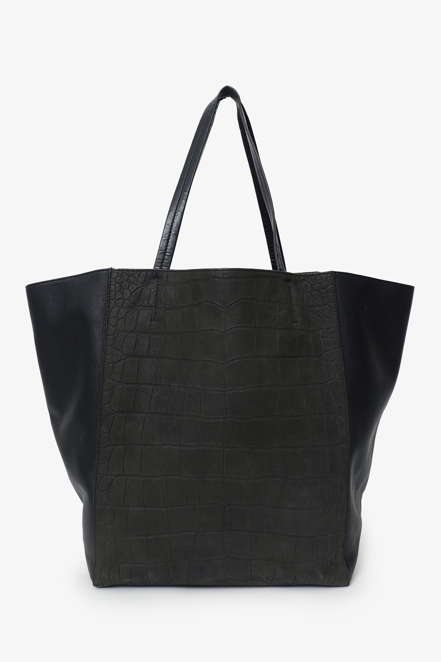 Celine Black Leather Croc Embossed Phantom Cabas Tote