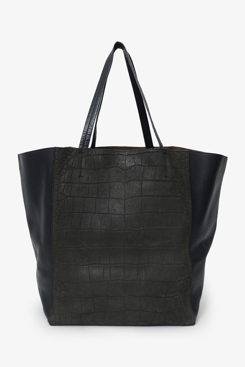 Celine Black Leather Croc Embossed Phantom Cabas Tote