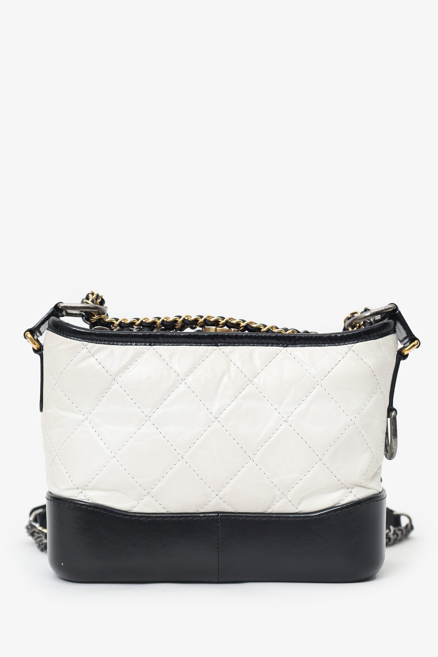 Pre-Loved Chanel™ 2016-2017 Black/White Lambskin Leather Small Gabrielle Bag