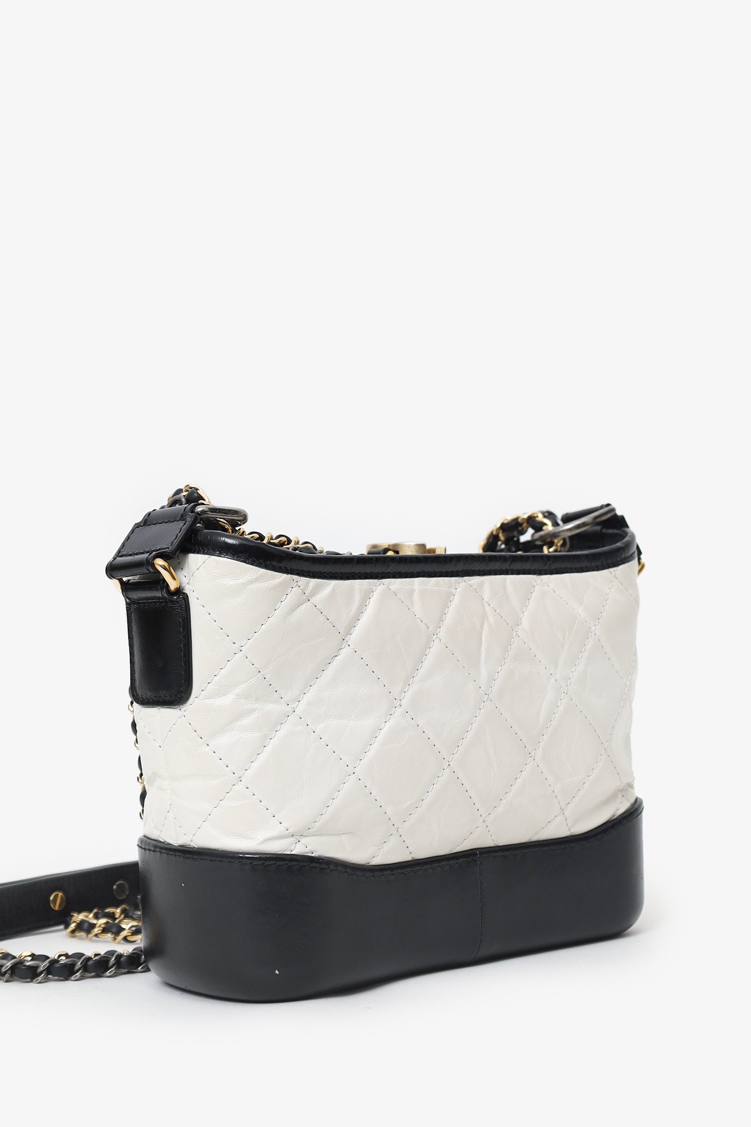 Pre-Loved Chanel™ 2016-2017 Black/White Lambskin Leather Small Gabrielle Bag