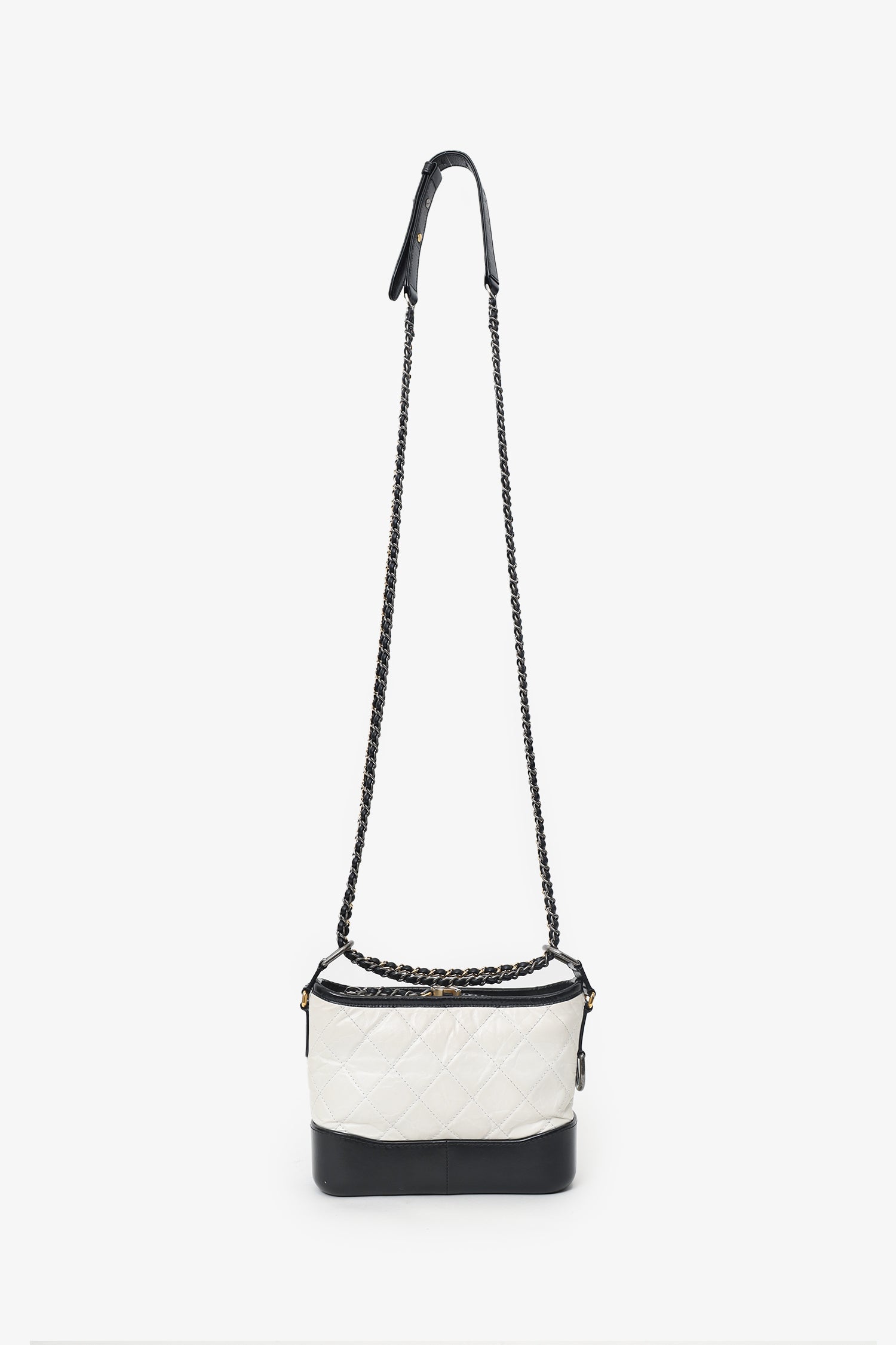Pre-Loved Chanel™ 2016-2017 Black/White Lambskin Leather Small Gabrielle Bag