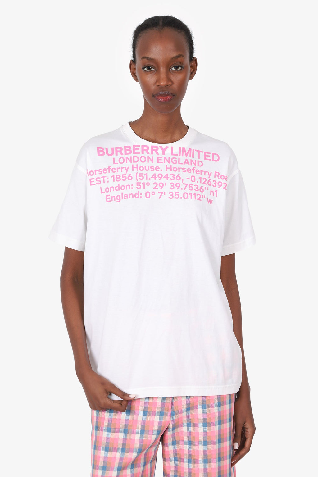 Burberry White/Pink Coordinates Text T-Shirt size XS