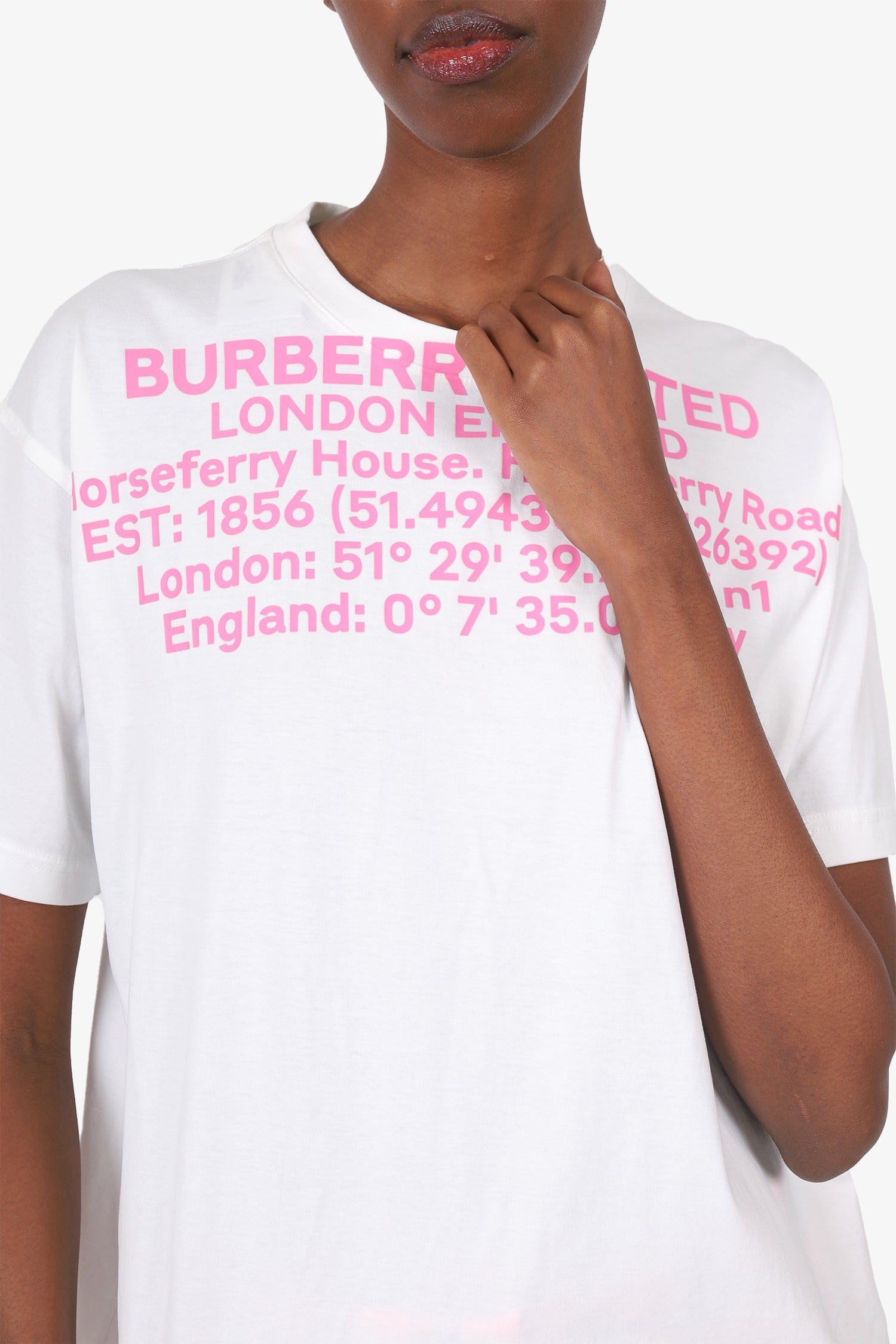 Burberry White/Pink Coordinates Text T-Shirt size XS