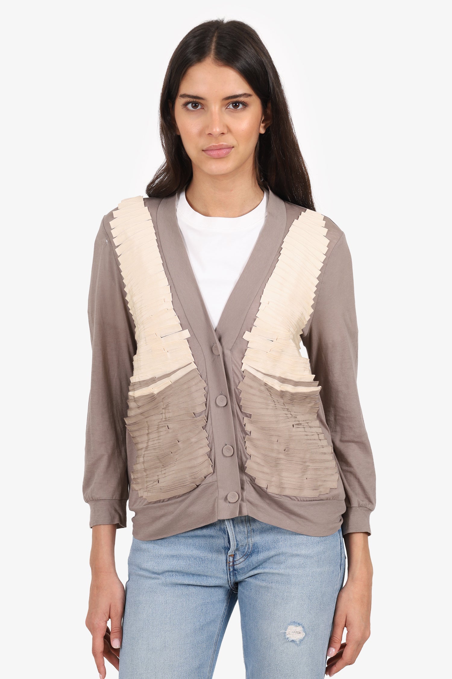Phillip Lim Taupe/Cream Ribbon Detail igan Size M