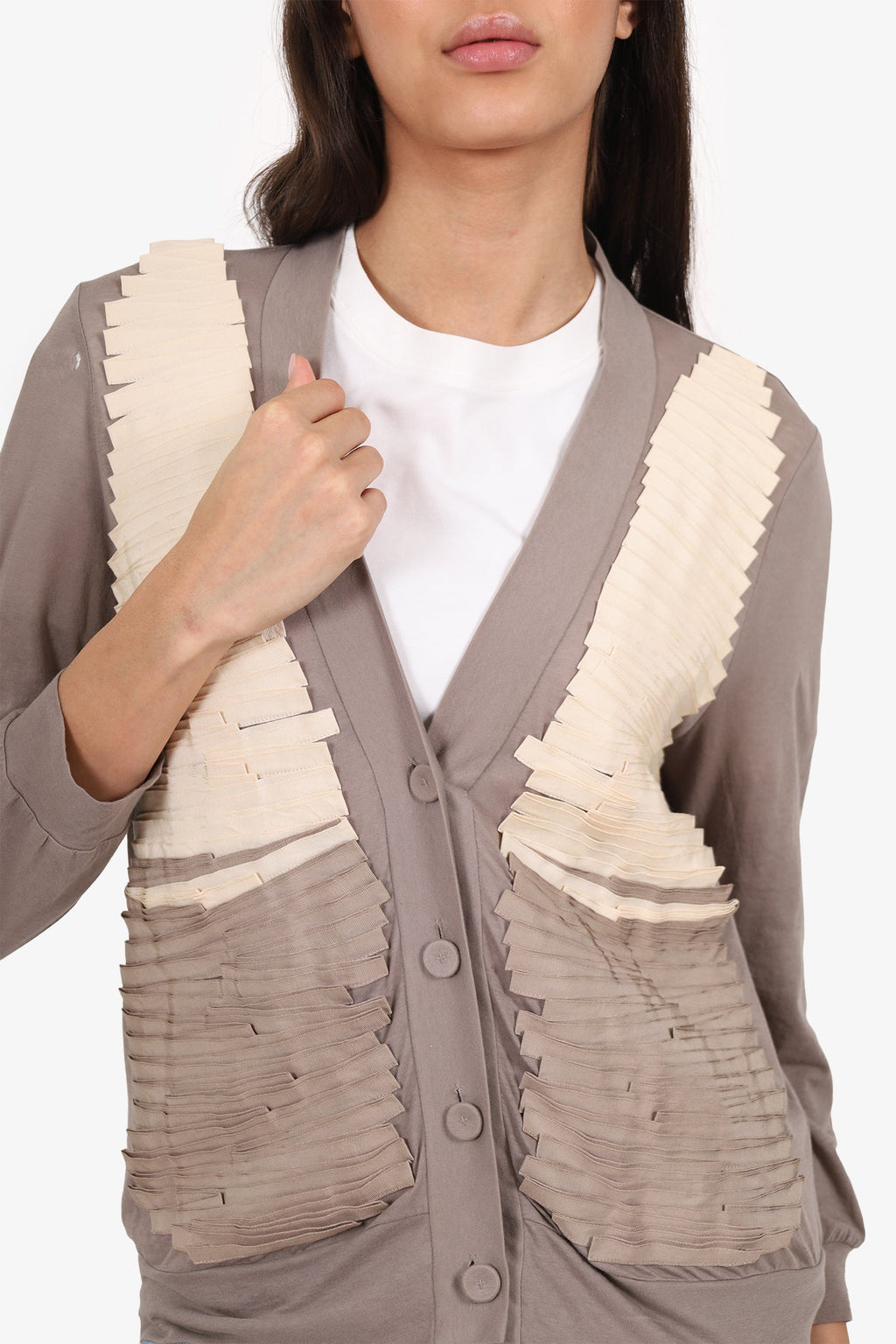 Phillip Lim Taupe/Cream Ribbon Detail igan Size M