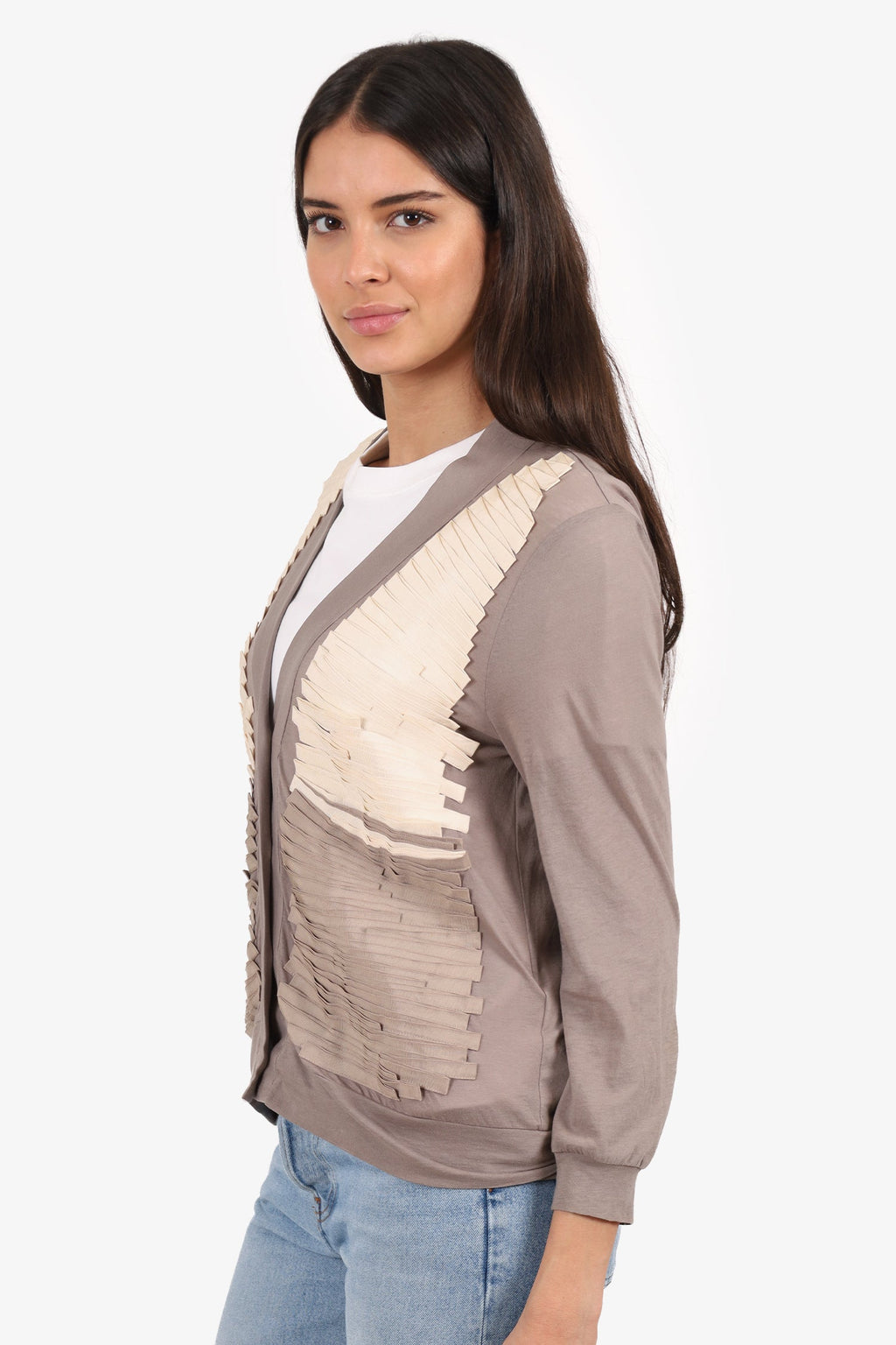 Phillip Lim Taupe/Cream Ribbon Detail igan Size M