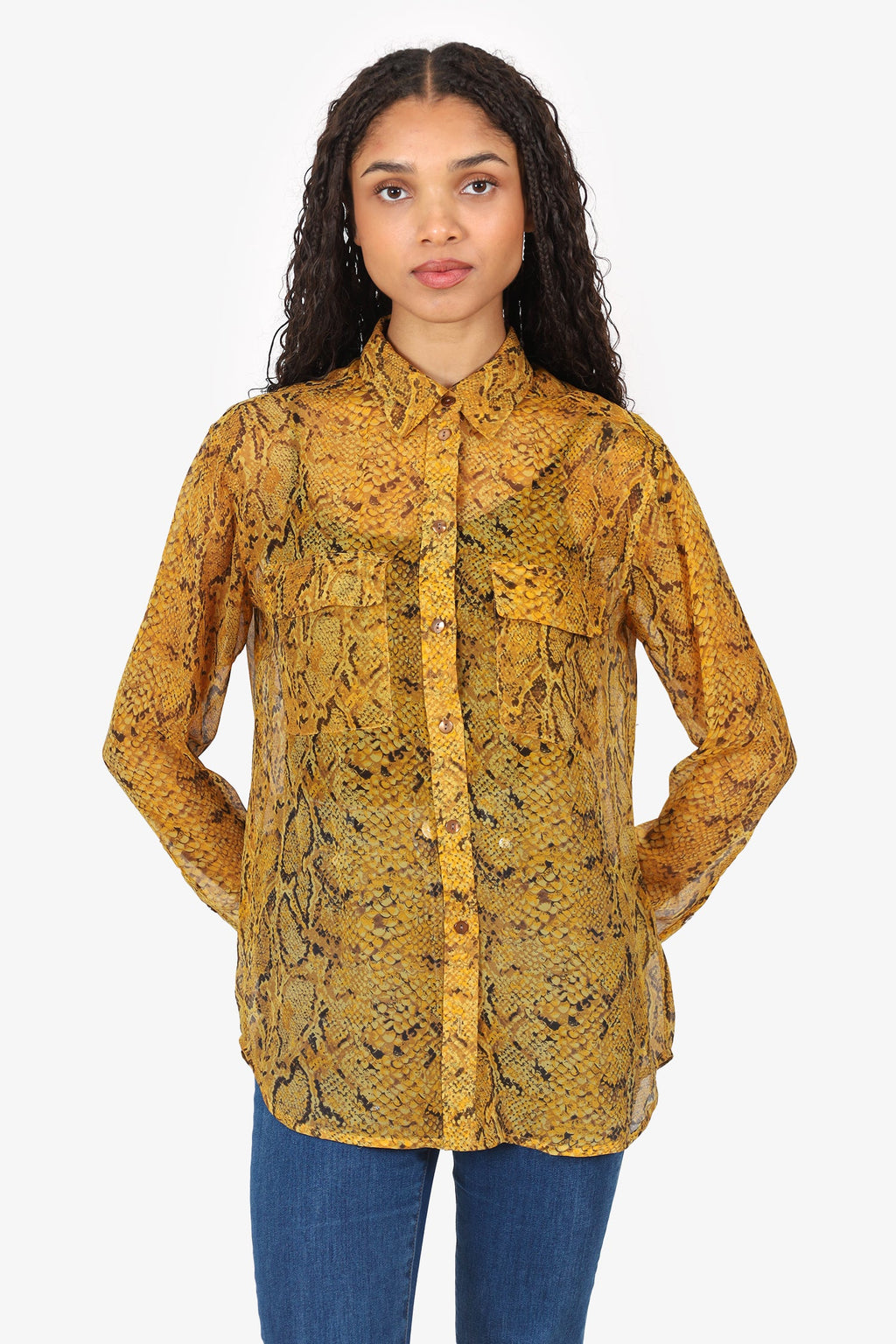 Equipments Yellow Silk Snake Print Button Up Shirt size XS