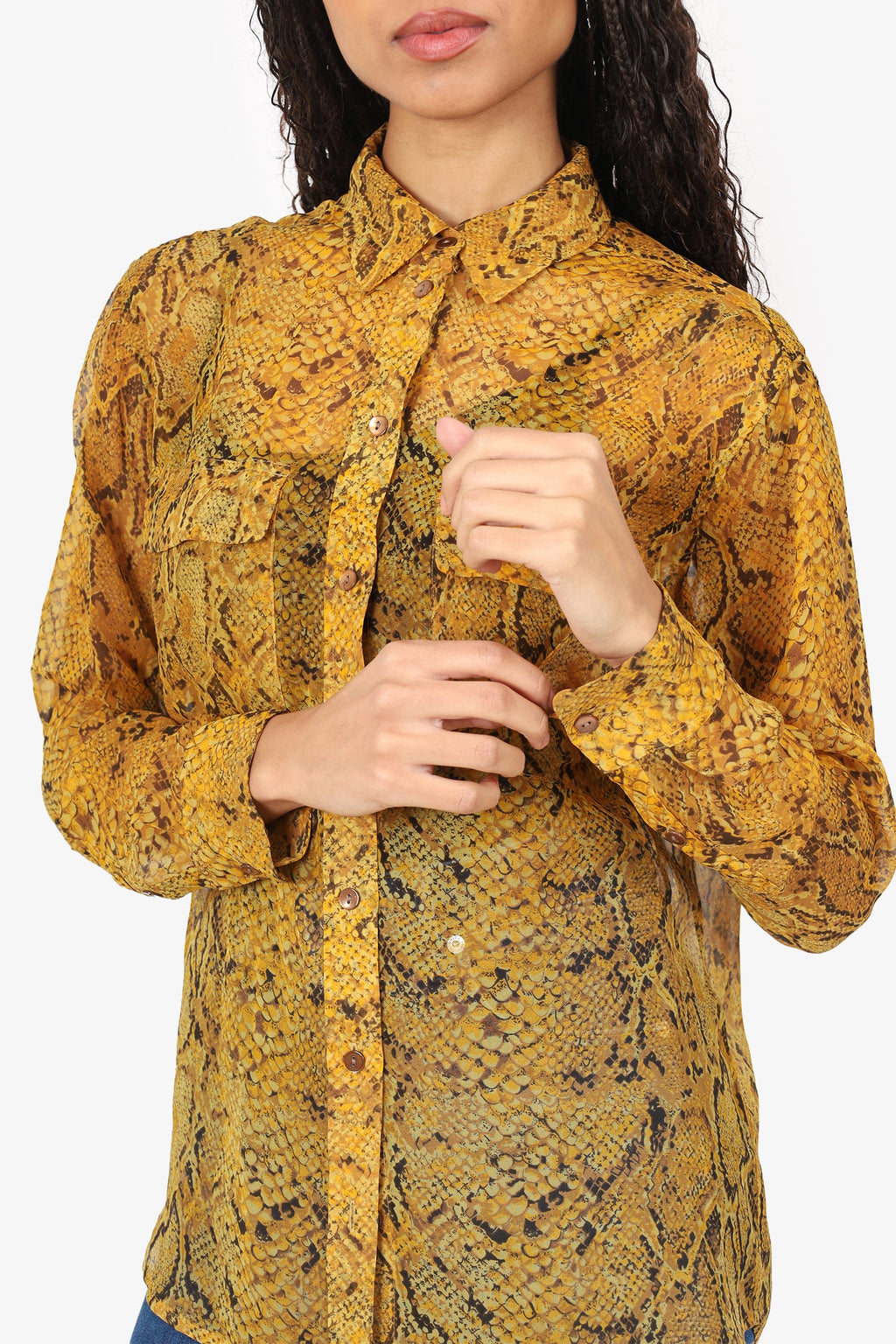 Equipments Yellow Silk Snake Print Button Up Shirt size XS