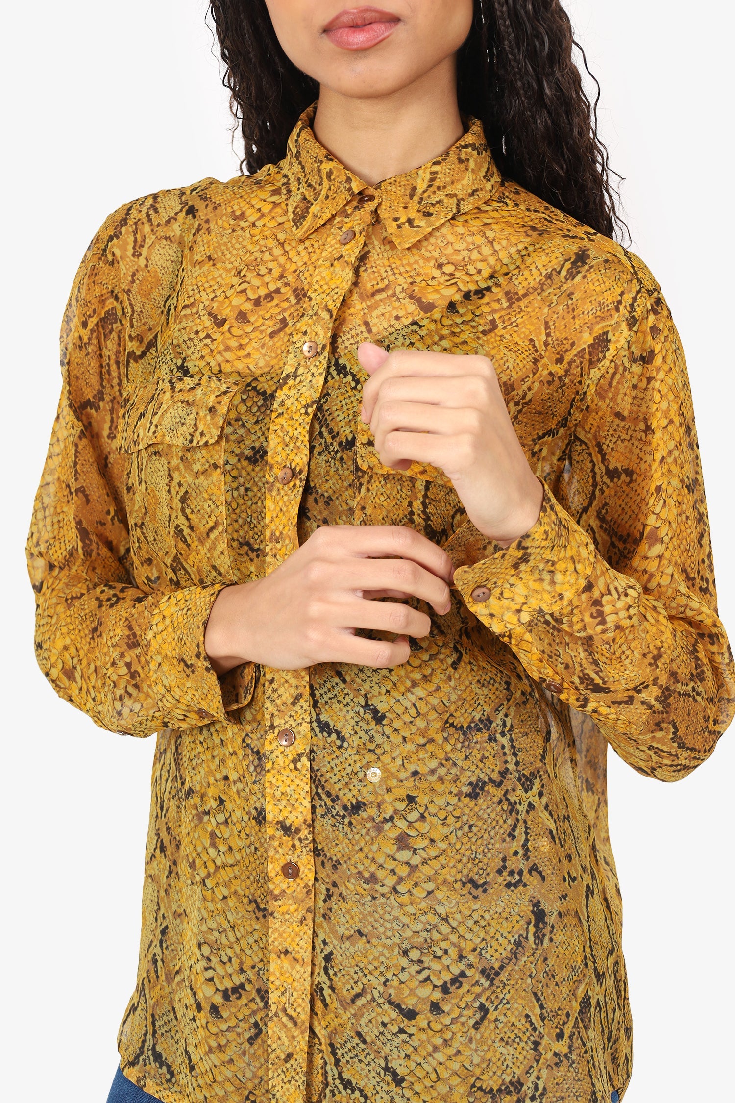 Equipments Yellow Silk Snake Print Button Up Shirt size XS