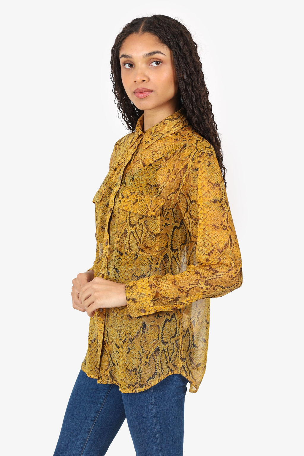 Equipments Yellow Silk Snake Print Button Up Shirt size XS