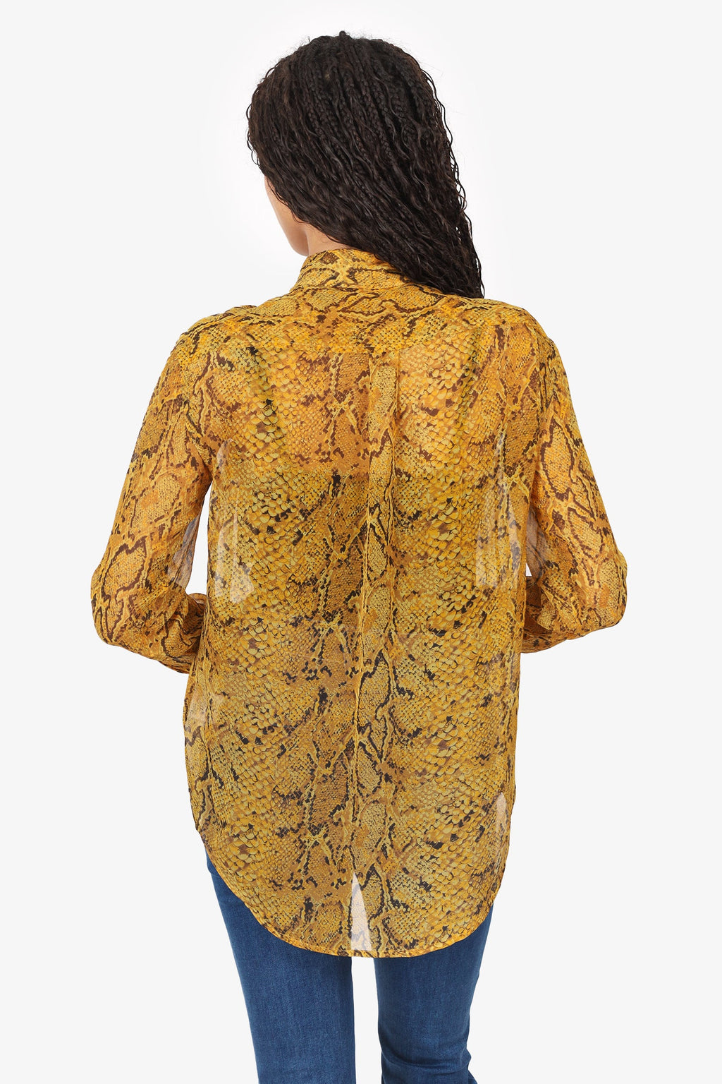 Equipments Yellow Silk Snake Print Button Up Shirt size XS
