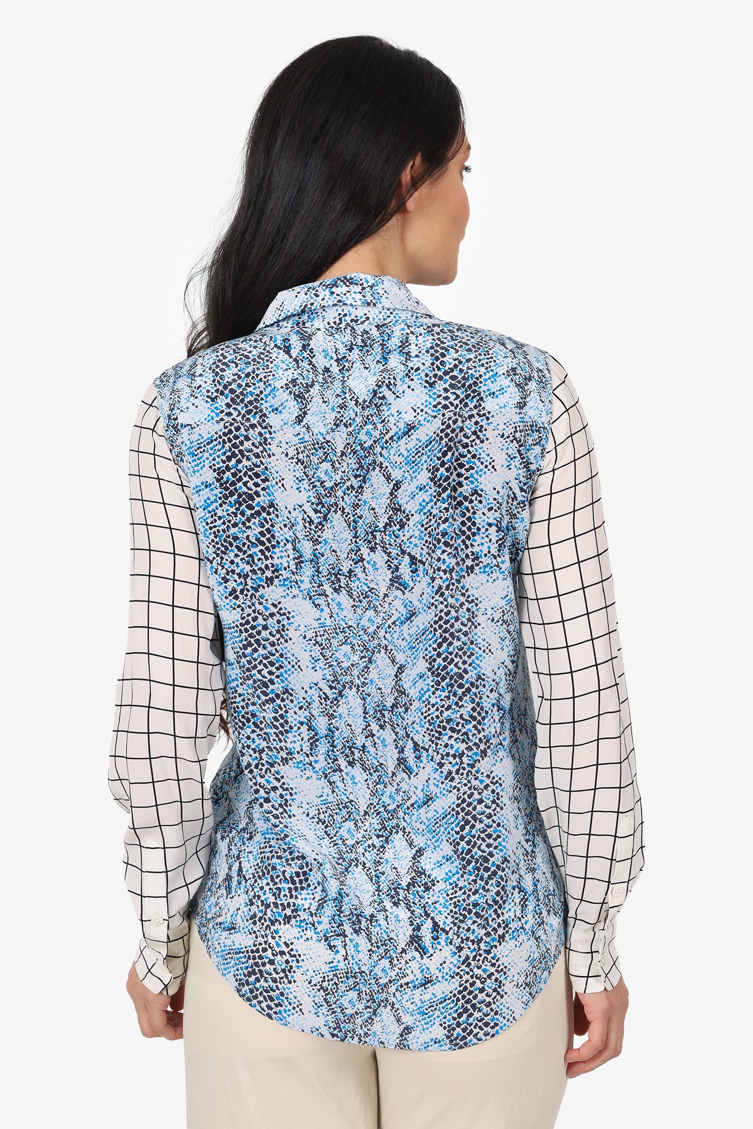 Equipment Blue/White Silk Printed Button Up Blouse Size S