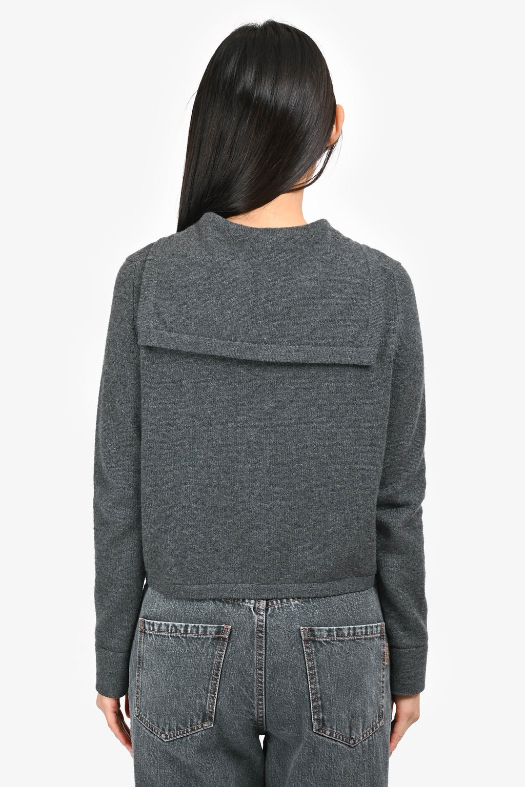 Pre-Loved Chanel™ Grey Cashmere Button Up Sailor igan Size 38