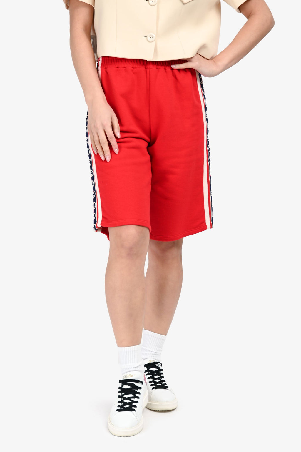 Gucci Red Knit GG Side Stripe Long Shorts Size 12 Kids