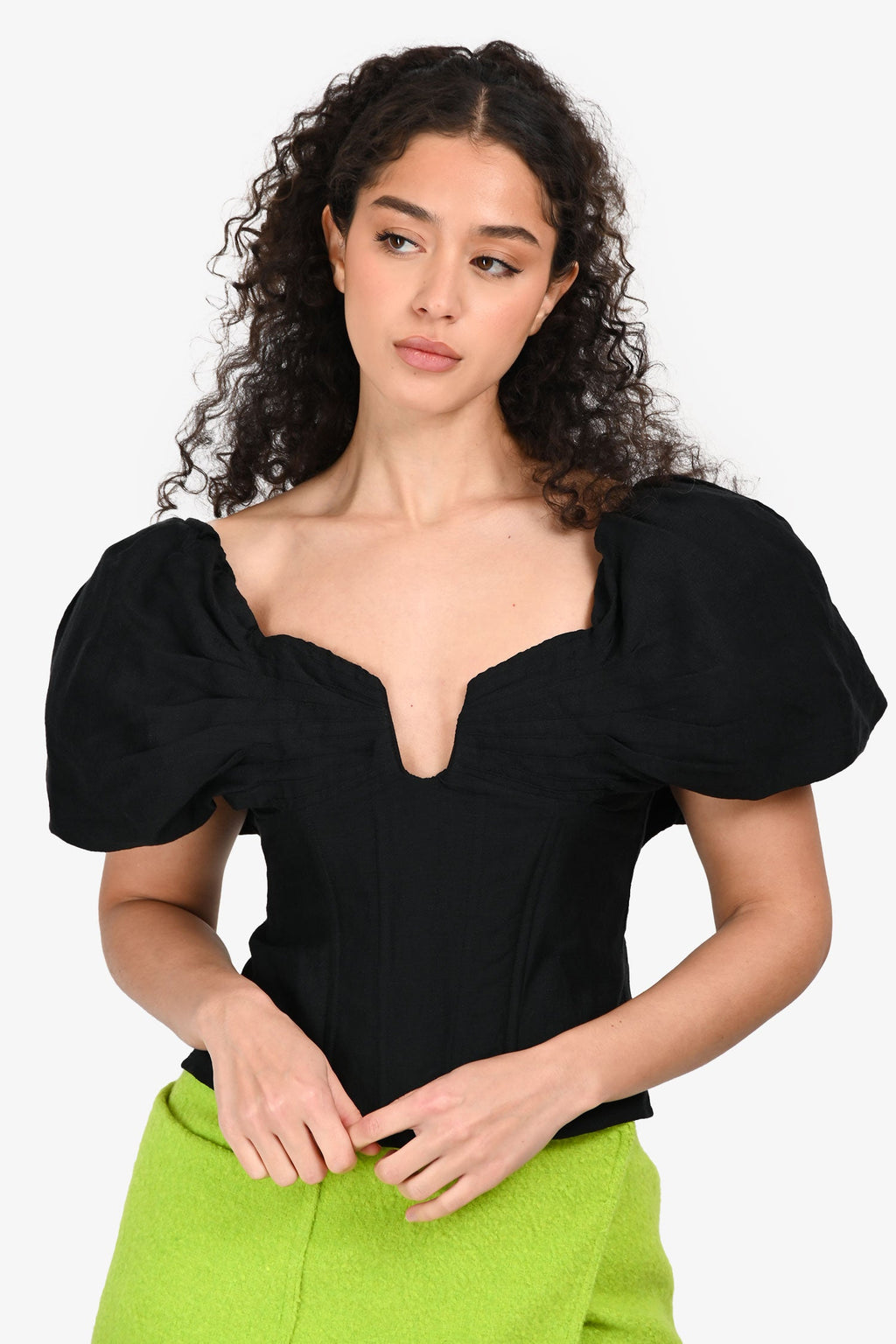 Cult Gaia Black Linen 'Samantha' Cropped Short Sleeve Top Size M