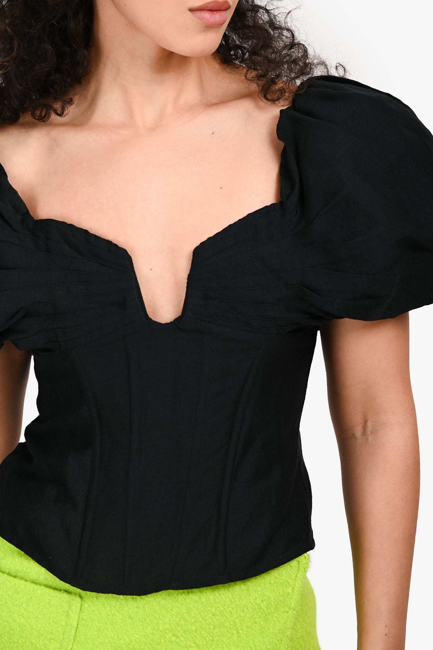 Cult Gaia Black Linen 'Samantha' Cropped Short Sleeve Top Size M