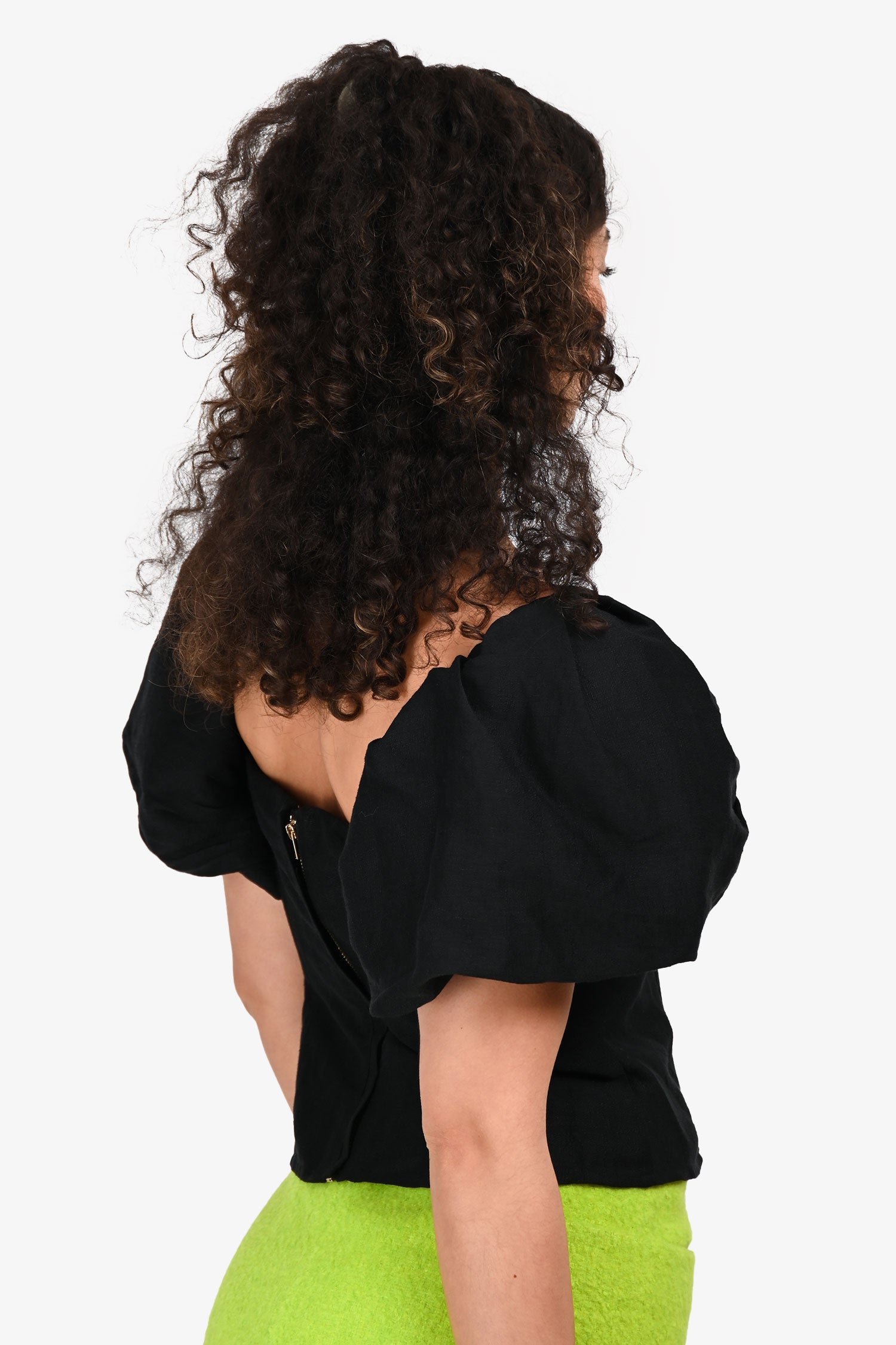 Cult Gaia Black Linen 'Samantha' Cropped Short Sleeve Top Size M