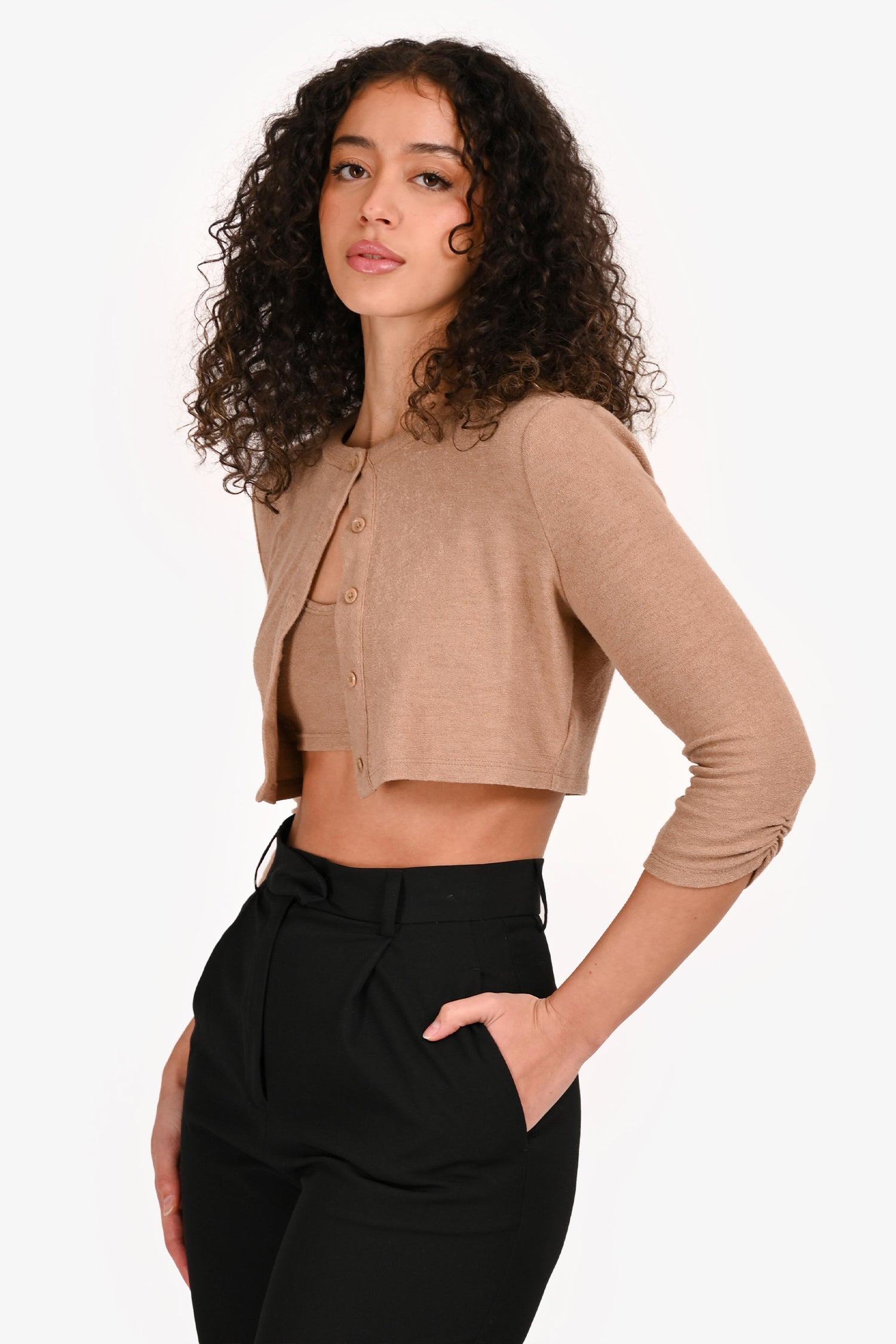 Reformation Beige Cropped igan + Tank Set Size XS