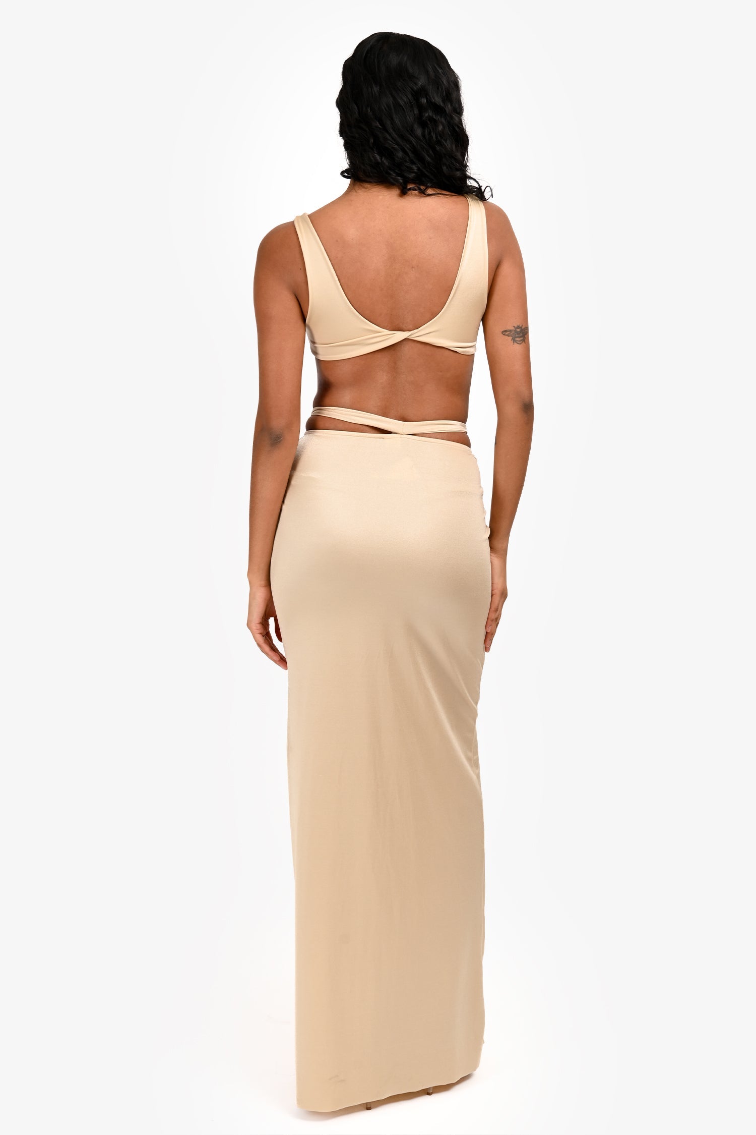 Baobab Beige Shimmery Cutout Maxi Dress Size XS