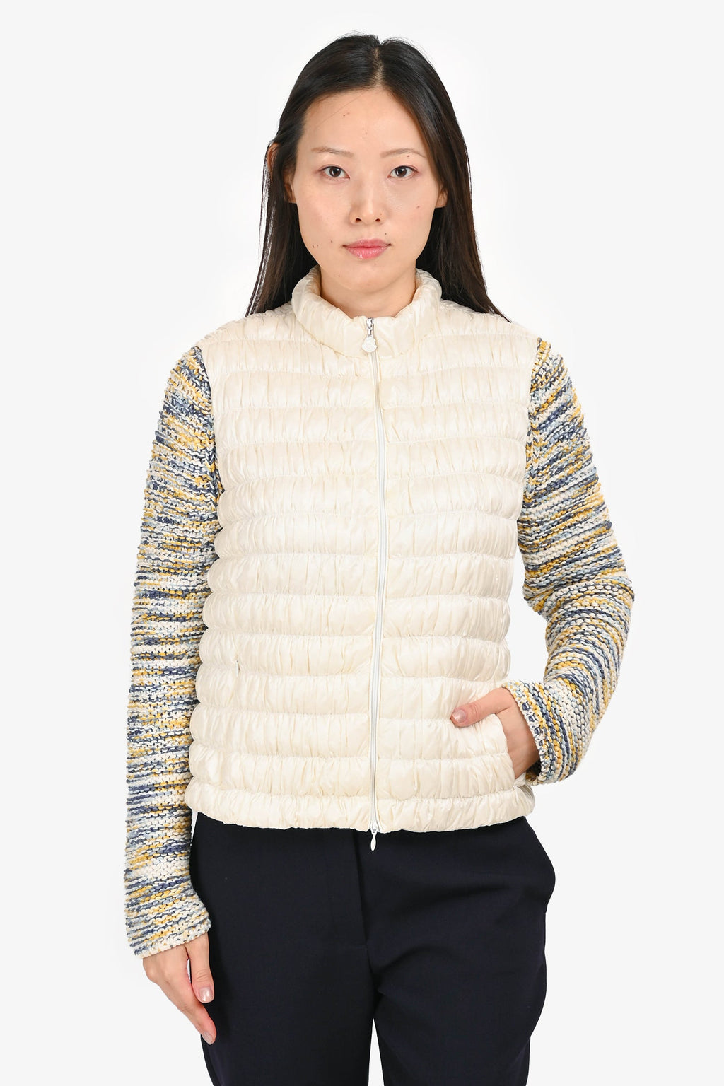 Moncler White Lisedore Gilet Zip Up Down Vest Size 2