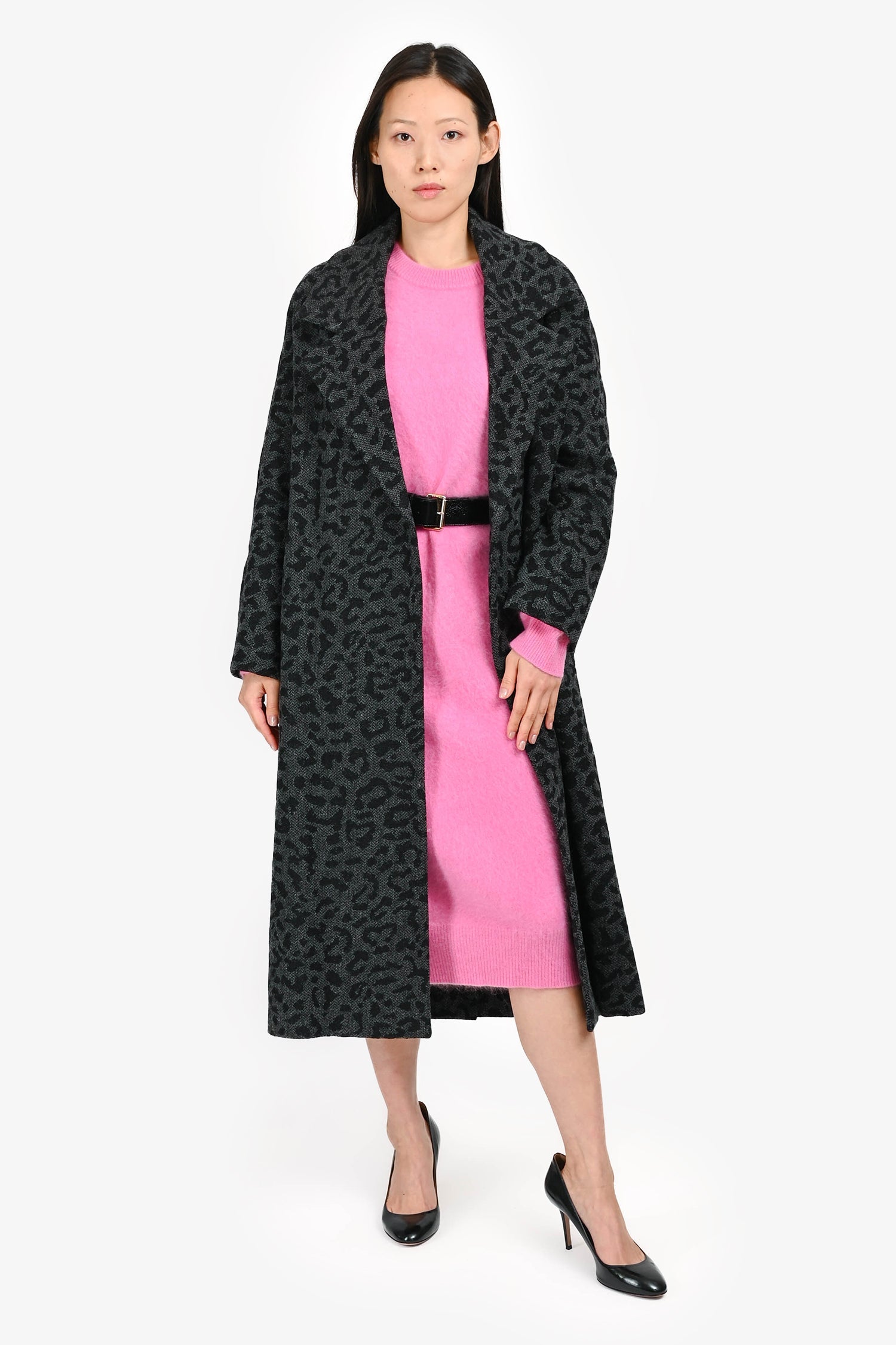 Valentino 2020 Grey/Black Wool Leopard Print Coat Size 36